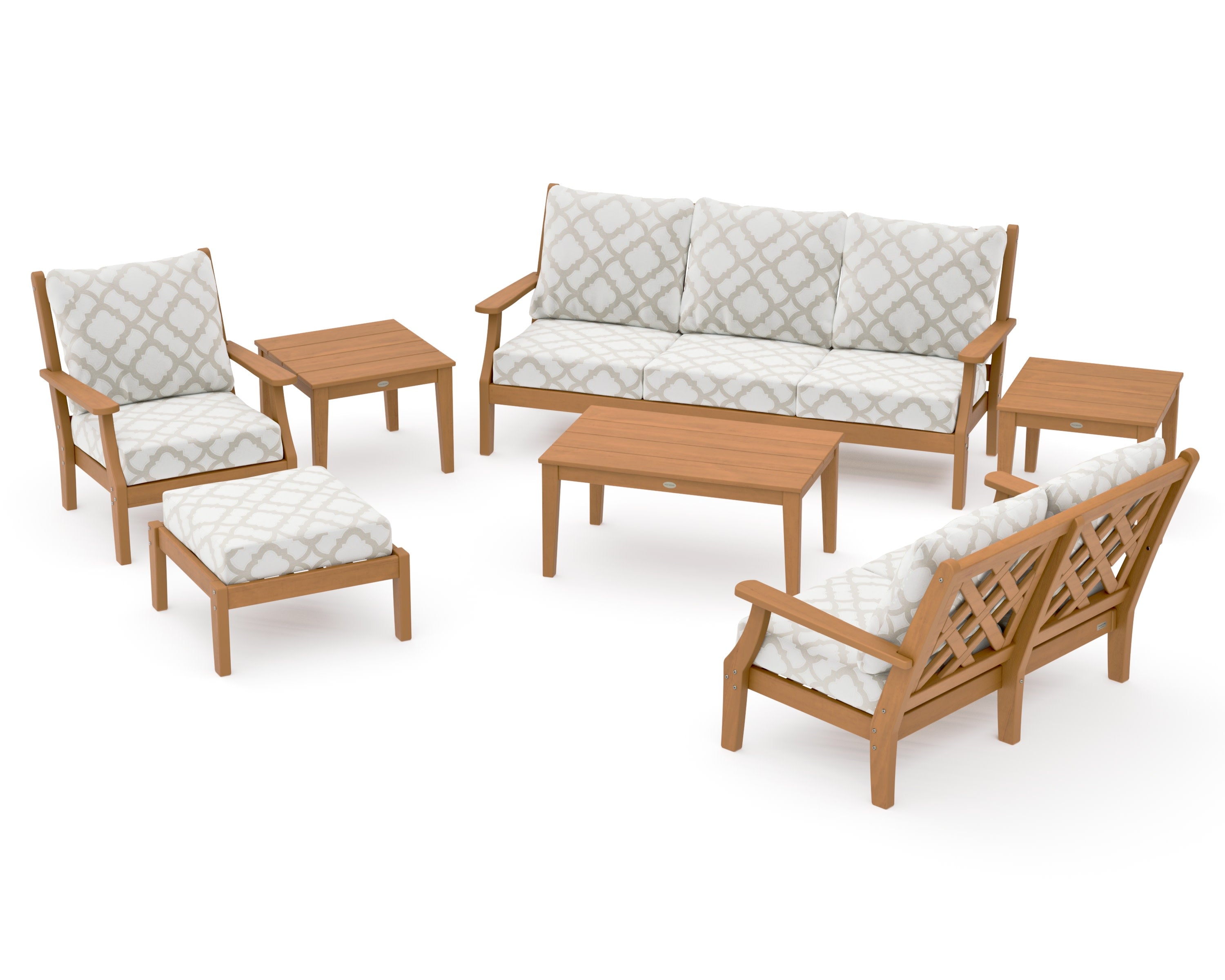 Wovendale 7-Piece Deep Seating Set in Natural / Trellis Dune Burlap