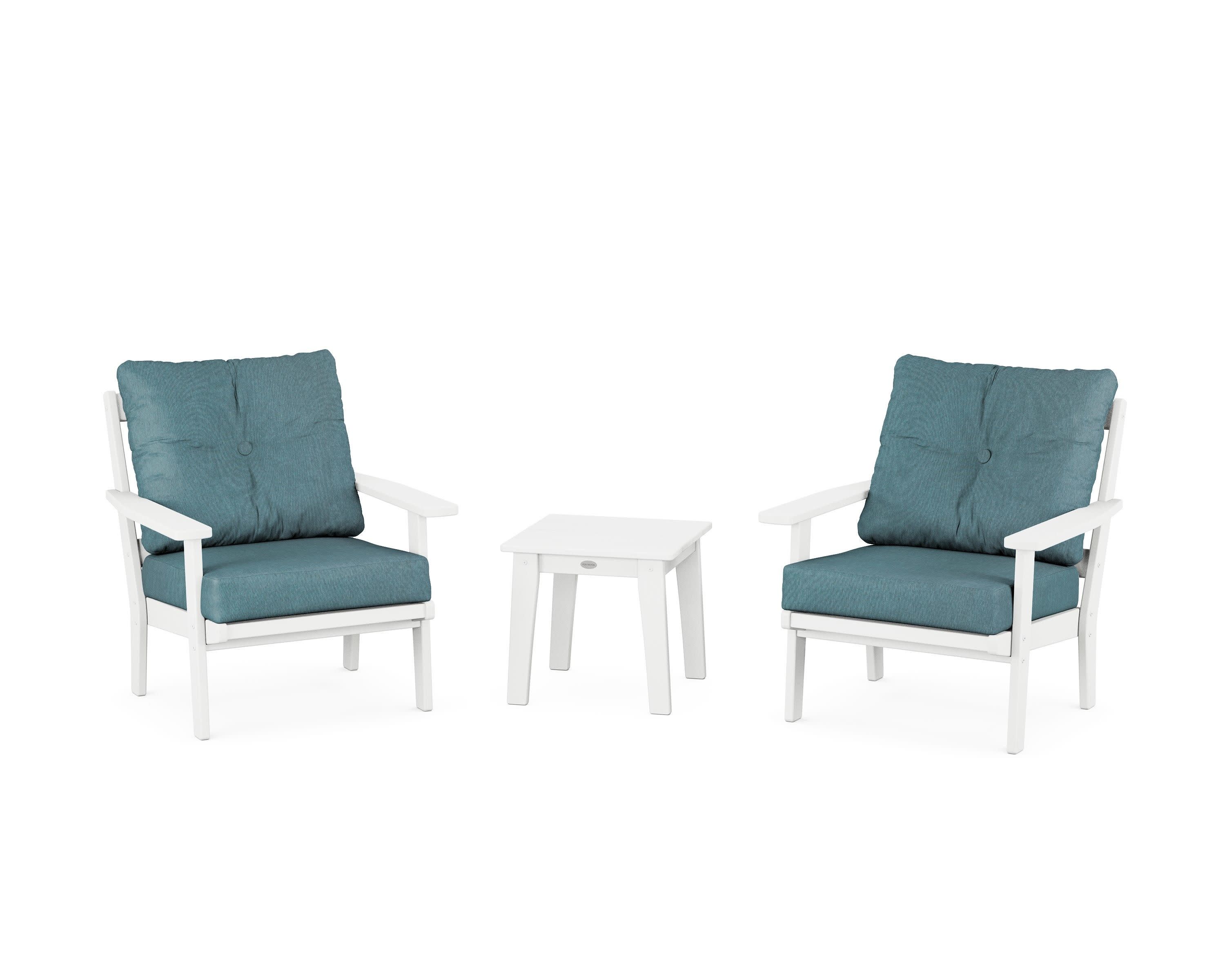 Prairie 3-Piece Deep Seating Set in White / Ocean Teal
