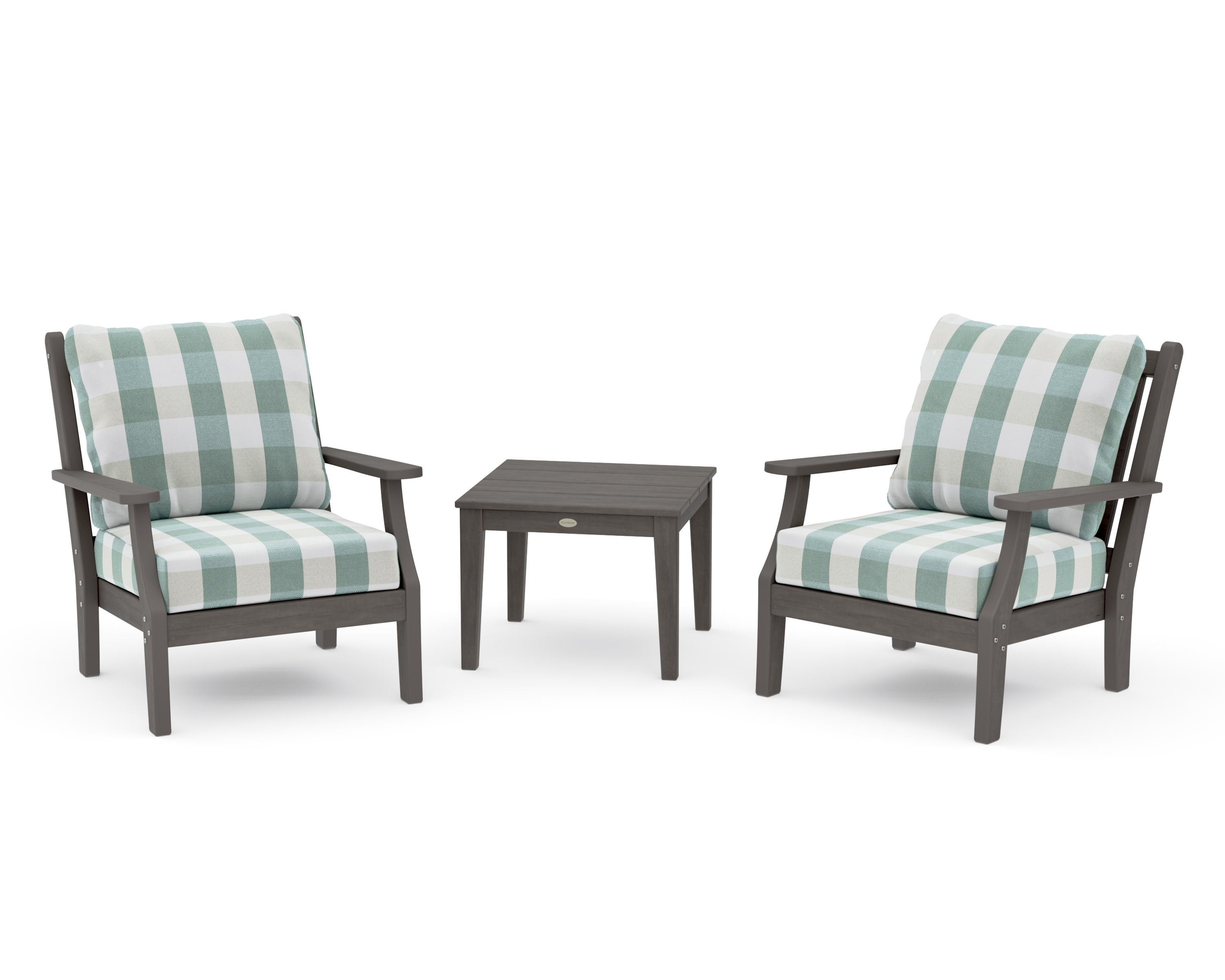 Wovendale 3-Piece Deep Seating Set in Driftwood / Buffalo Plaid Glacier Spa