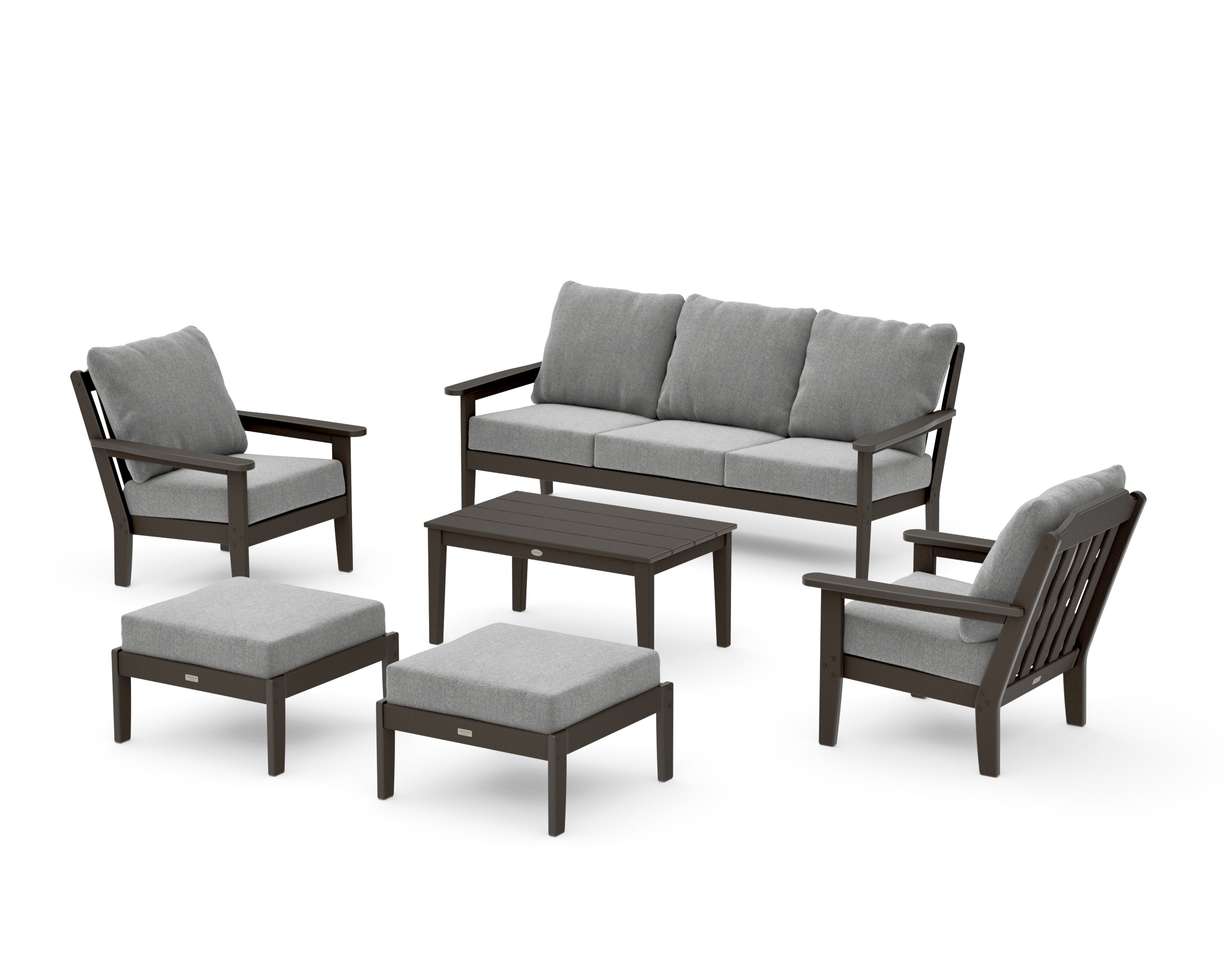 Cottage 6-Piece Lounge Sofa Set in Vintage Coffee / Grey Mist