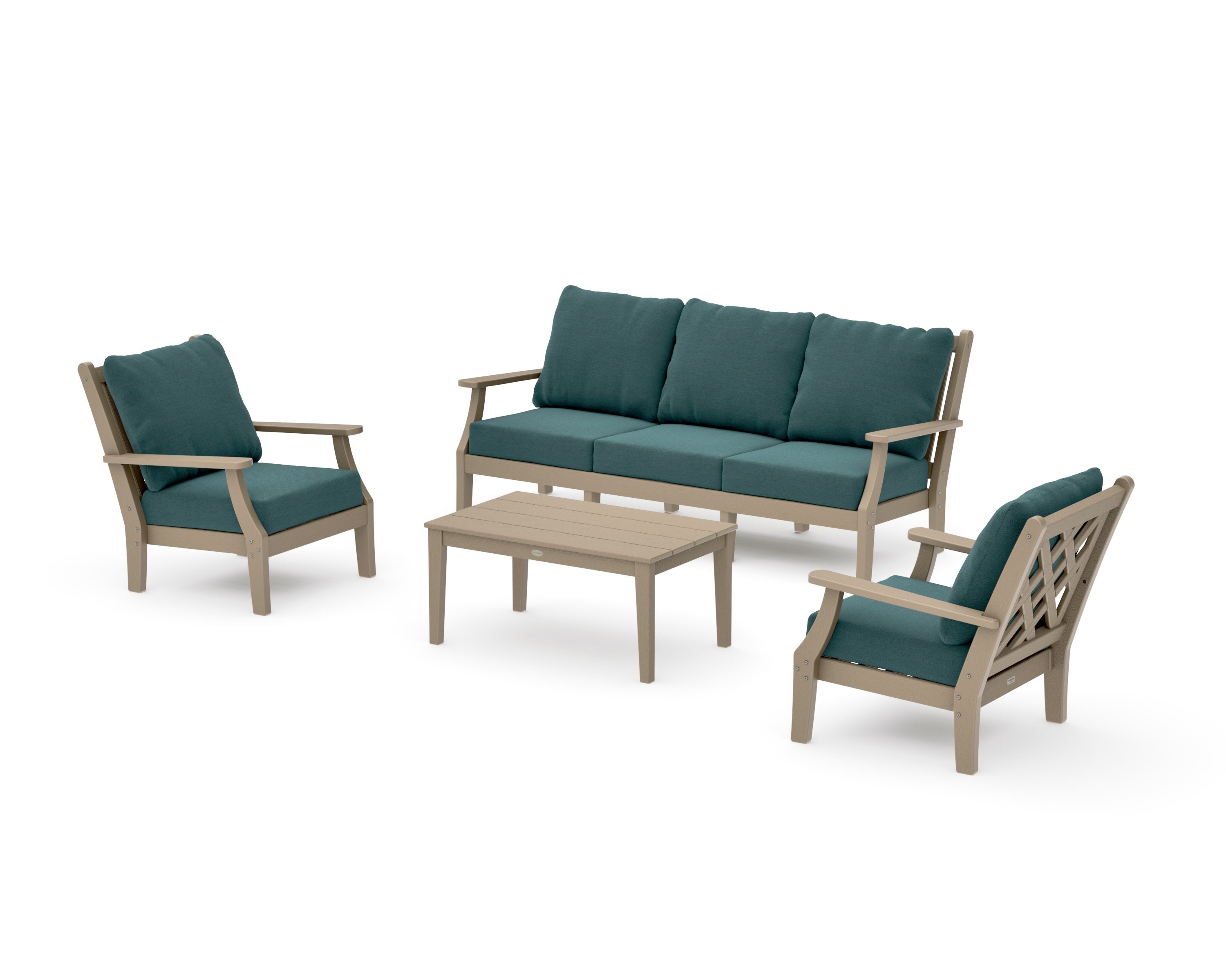 Wovendale 4-Piece Deep Seating Set with Sofa in Vintage Sahara / Ocean Teal
