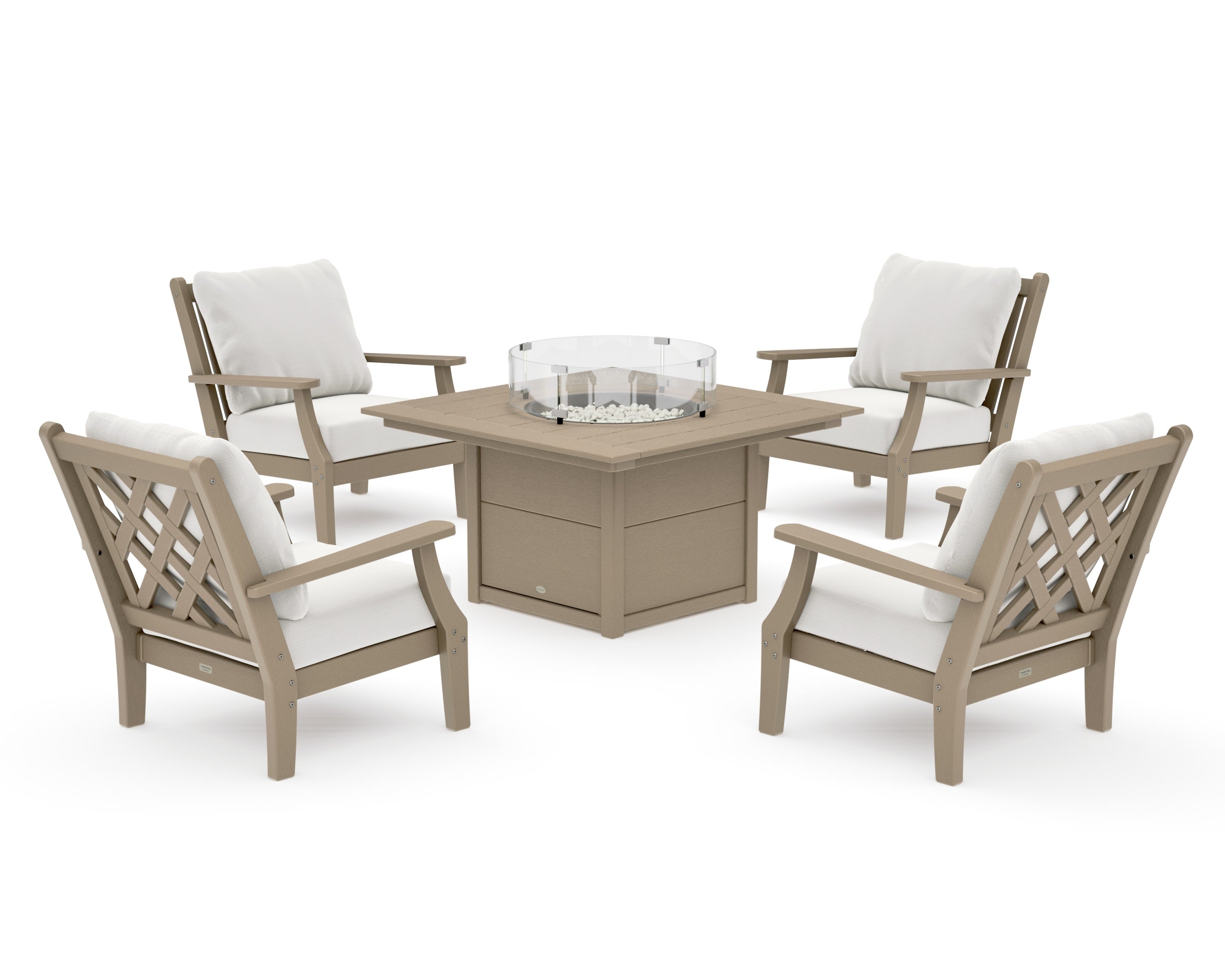 Wovendale 5-Piece Deep Seating Set with Fire Pit Table in Vintage Sahara / Natural Linen