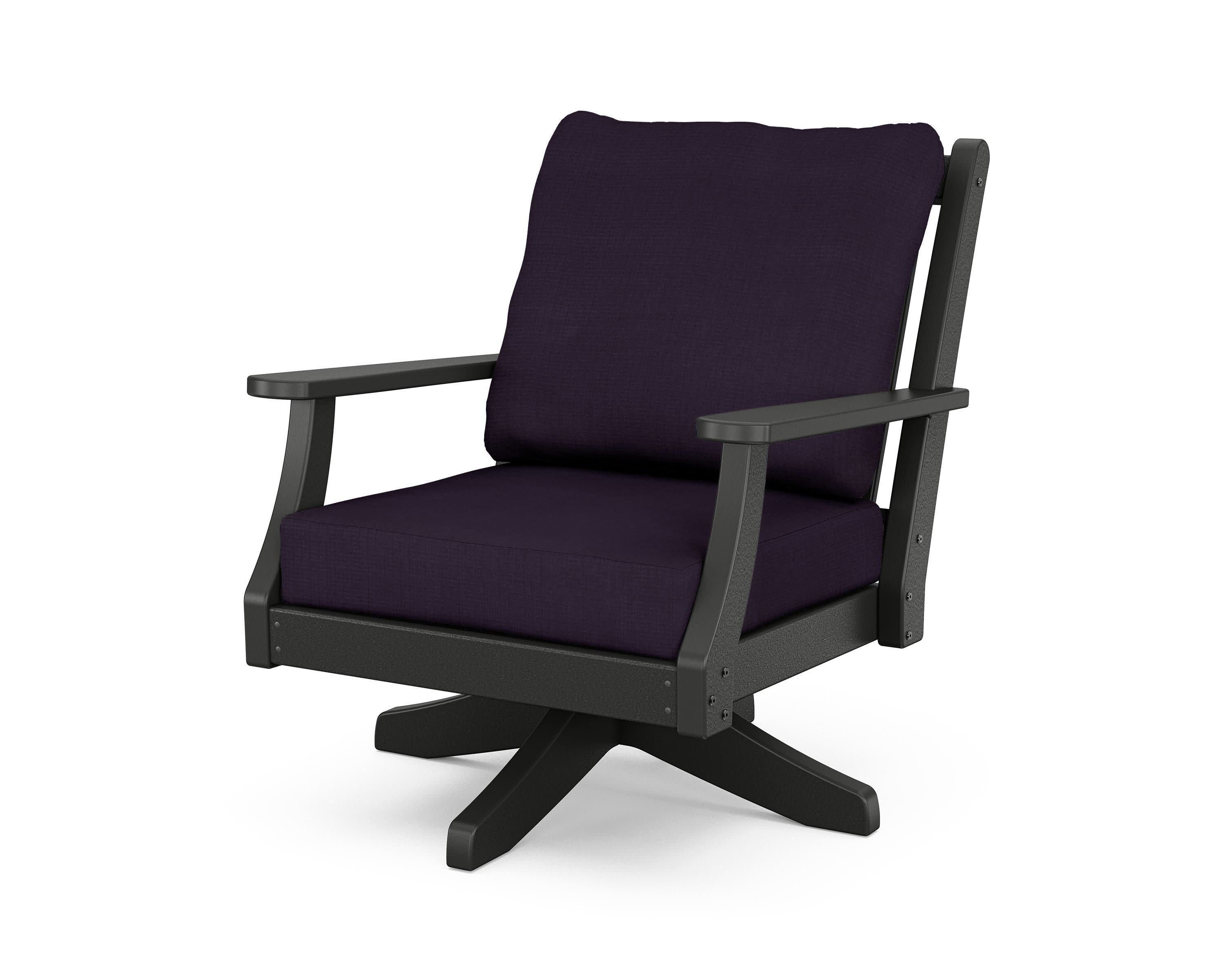 Wovendale Deep Seating Swivel Chair in Black / Navy Linen