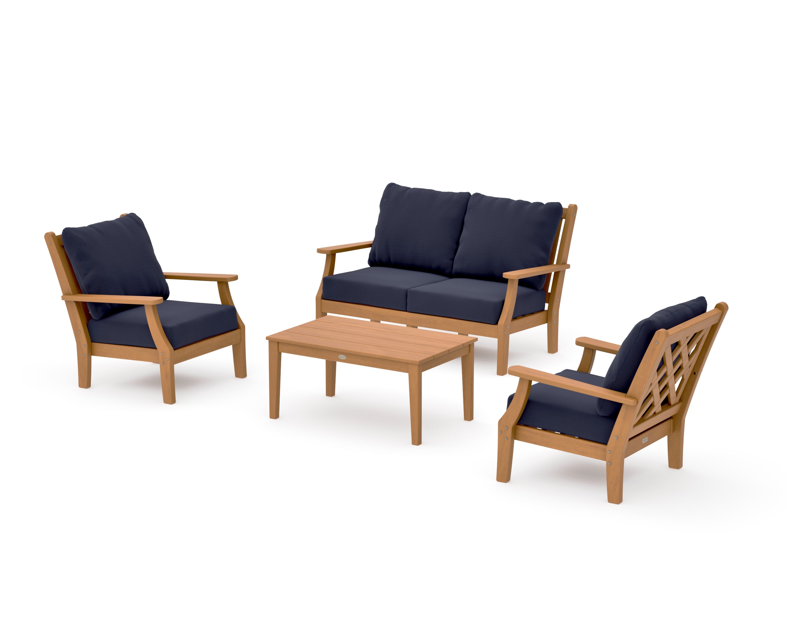 Wovendale 4-Piece Deep Seating Set with Loveseat in Natural / Navy Linen