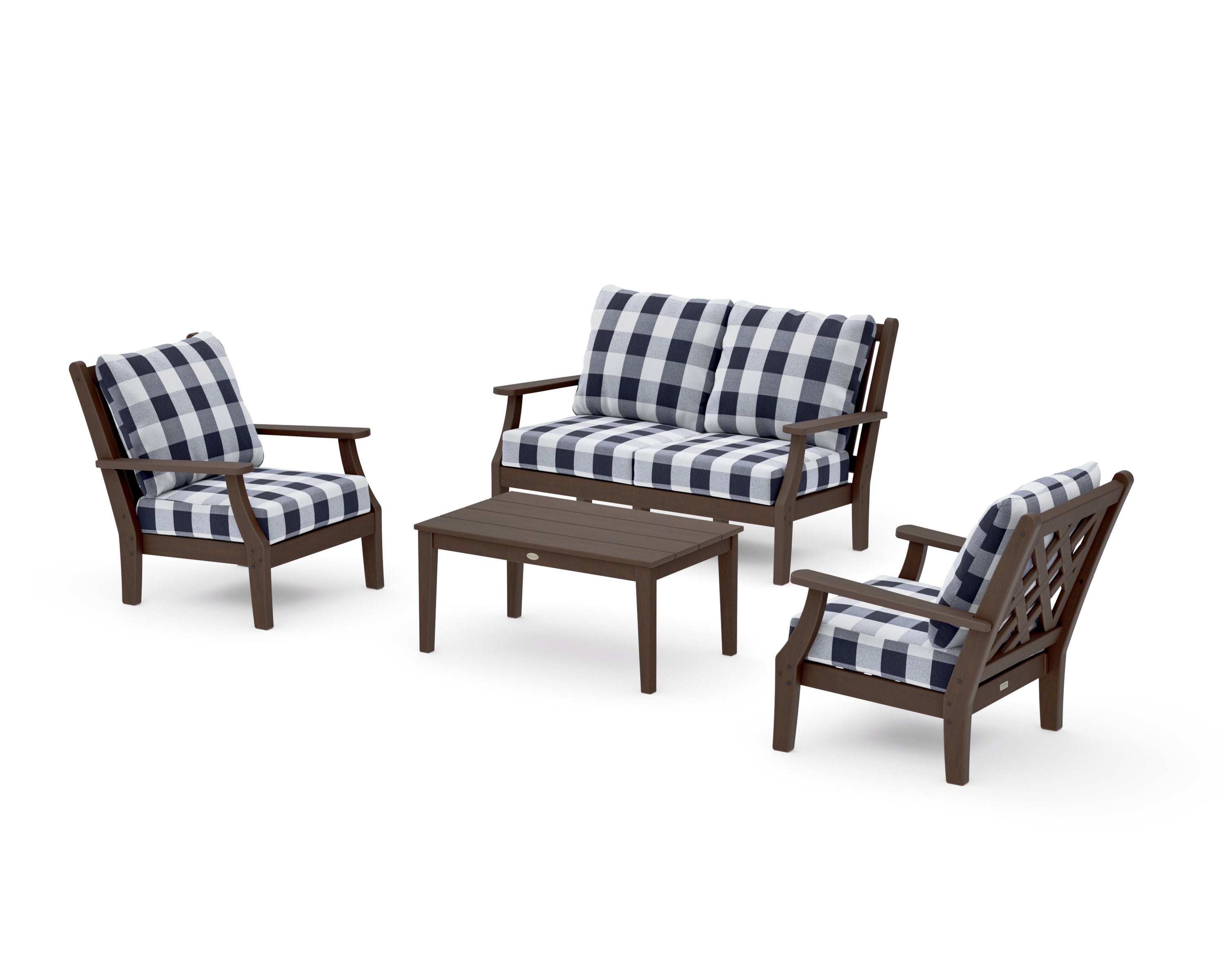 Wovendale 4-Piece Deep Seating Set with Loveseat in Kona / Buffalo Plaid Navy