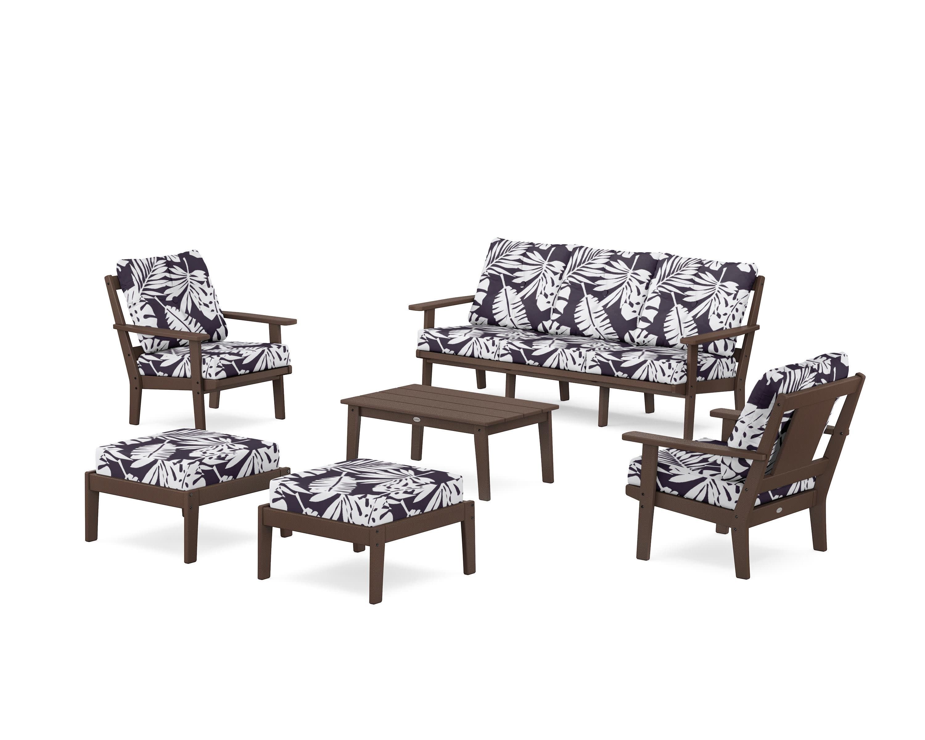 Prairie 6-Piece Lounge Sofa Set in Mahogany / Leaf Navy