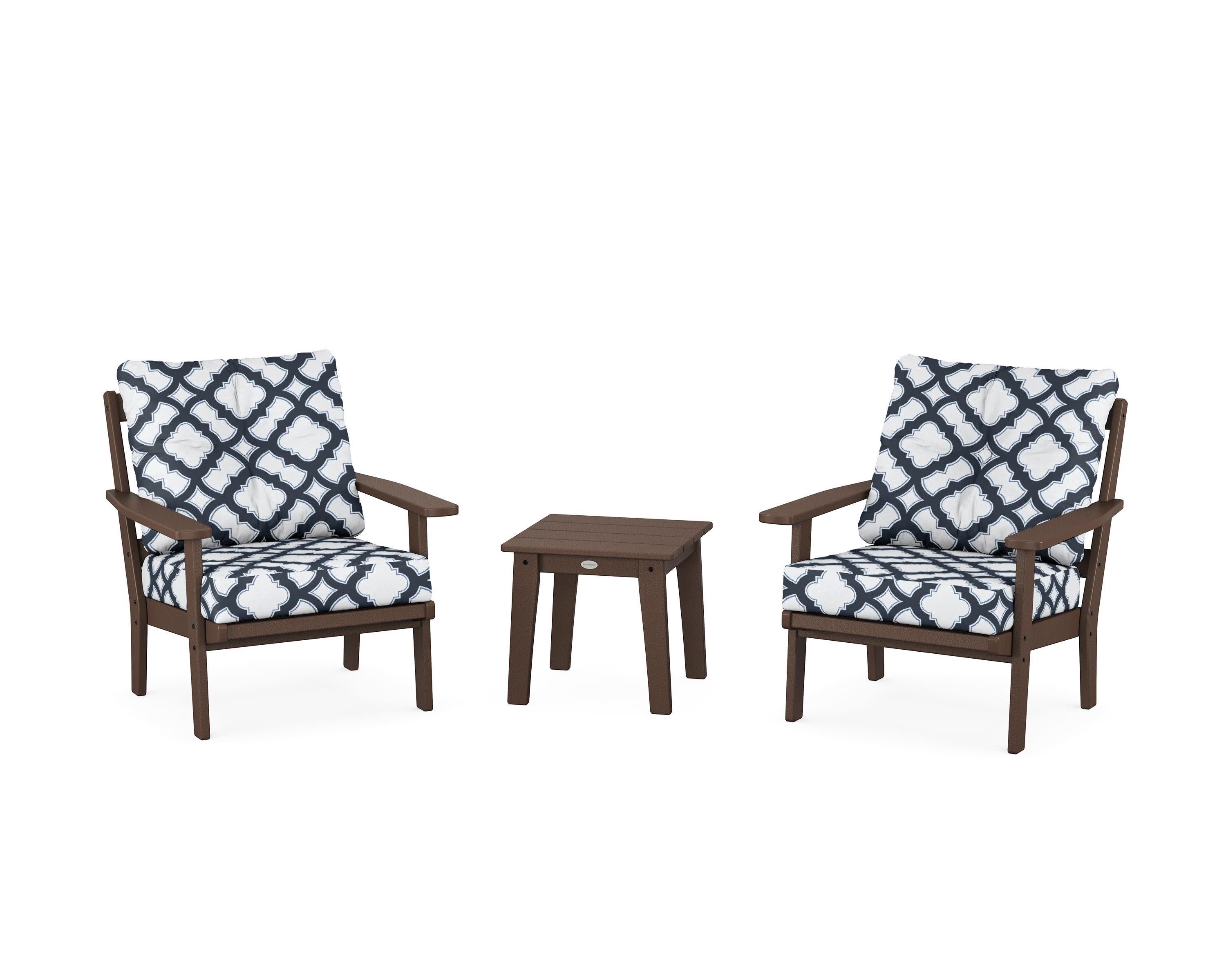 Prairie 3-Piece Deep Seating Set in Mahogany / Trellis Marine Indigo