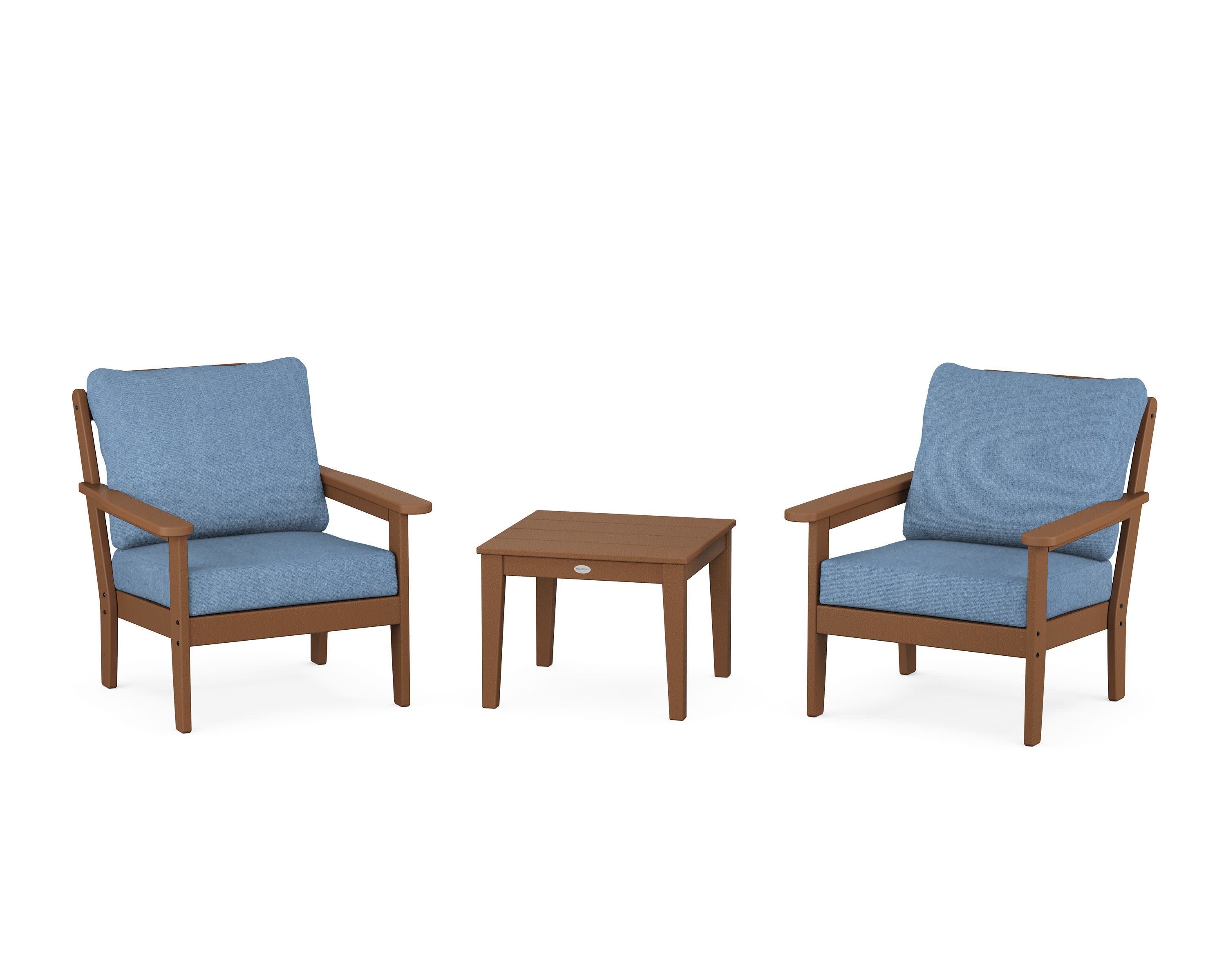 Cottage 3-Piece Deep Seating Set in Teak / Sky Blue
