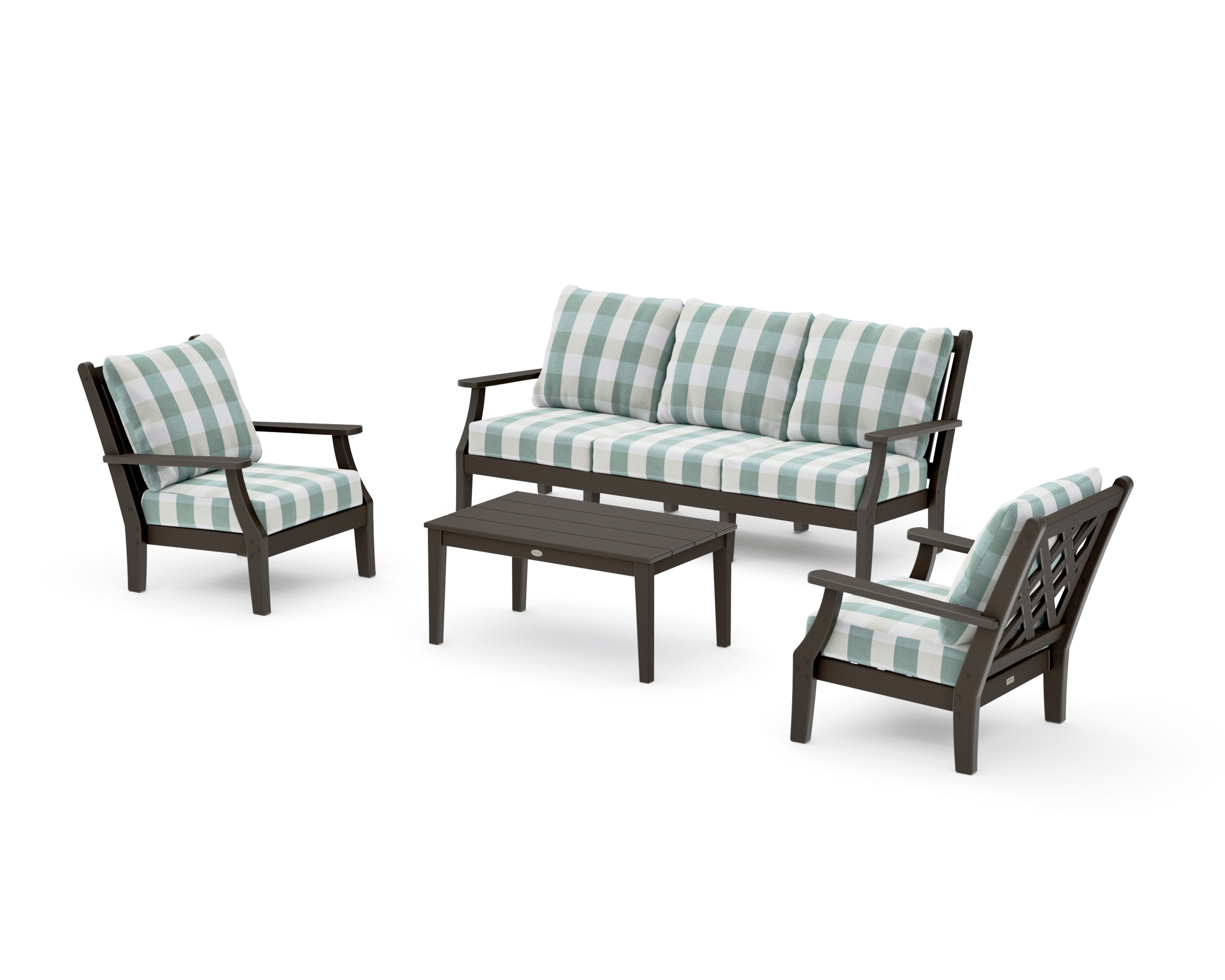 Wovendale 4-Piece Deep Seating Set with Sofa in Vintage Coffee / Buffalo Plaid Glacier Spa