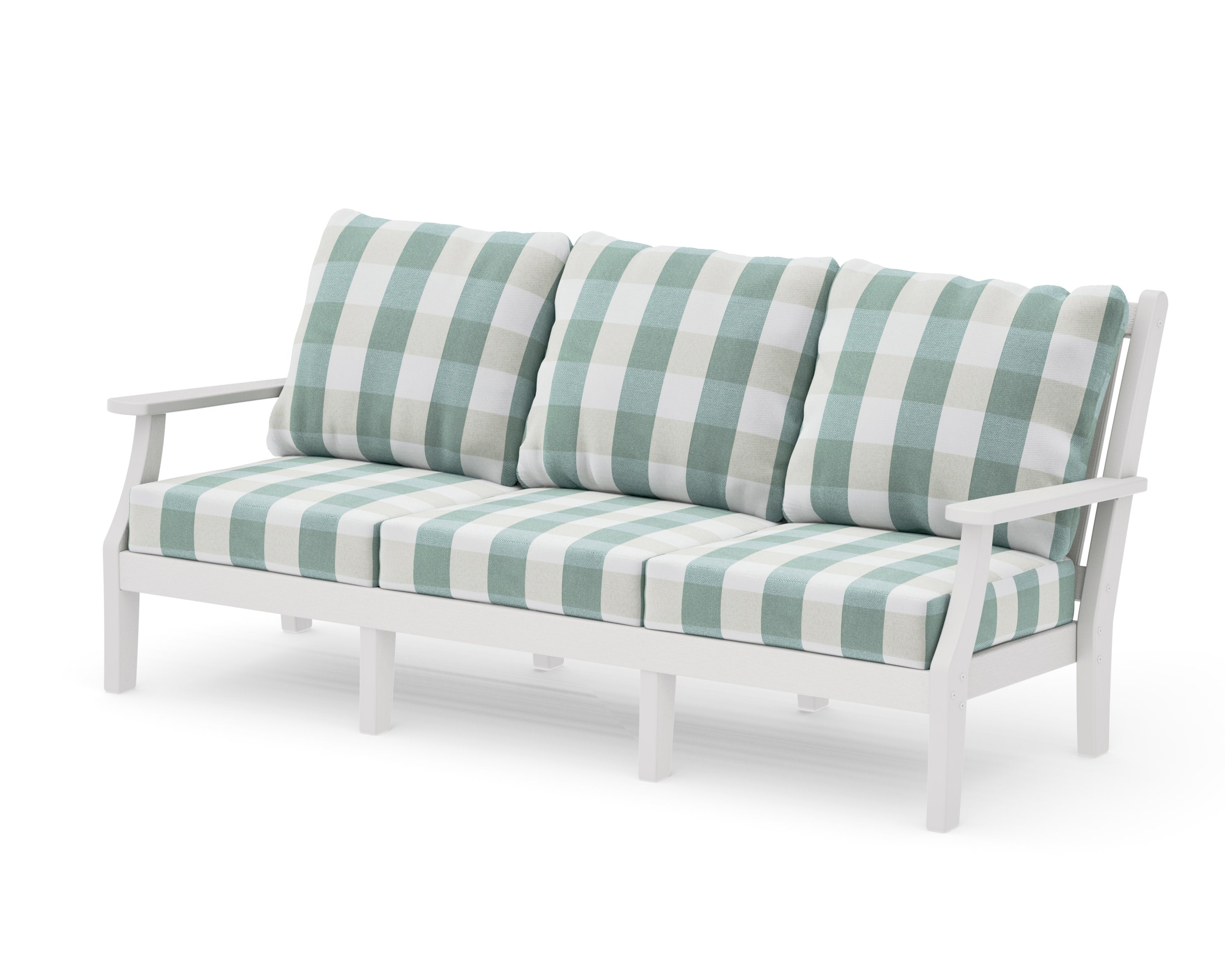 Wovendale Deep Seating Sofa in Vintage White / Buffalo Plaid Glacier Spa
