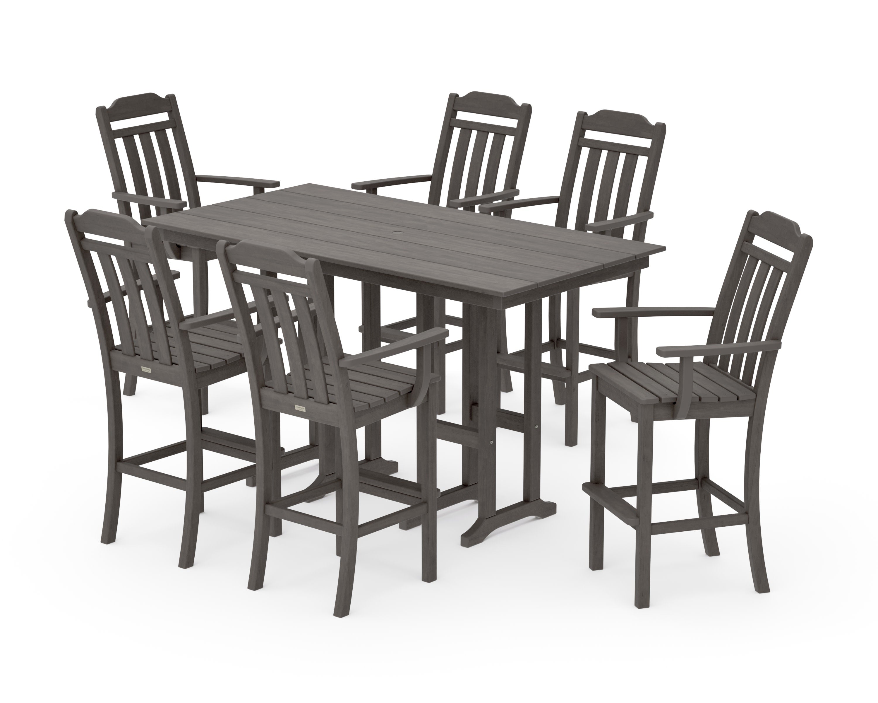 Cottage Arm Chair 7-Piece Farmhouse Bar Set in Driftwood