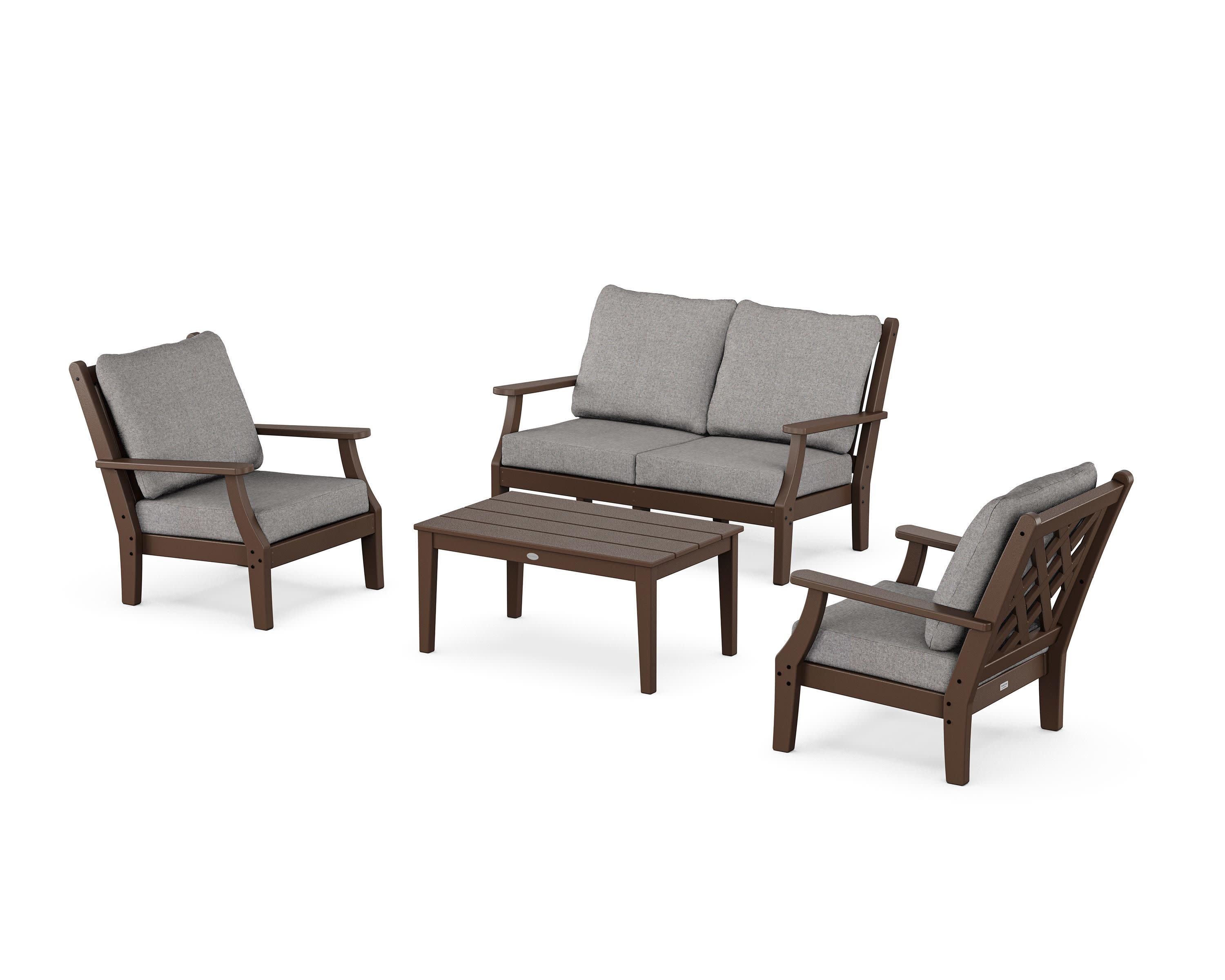 Wovendale 4-Piece Deep Seating Set with Loveseat in Mahogany / Grey Mist