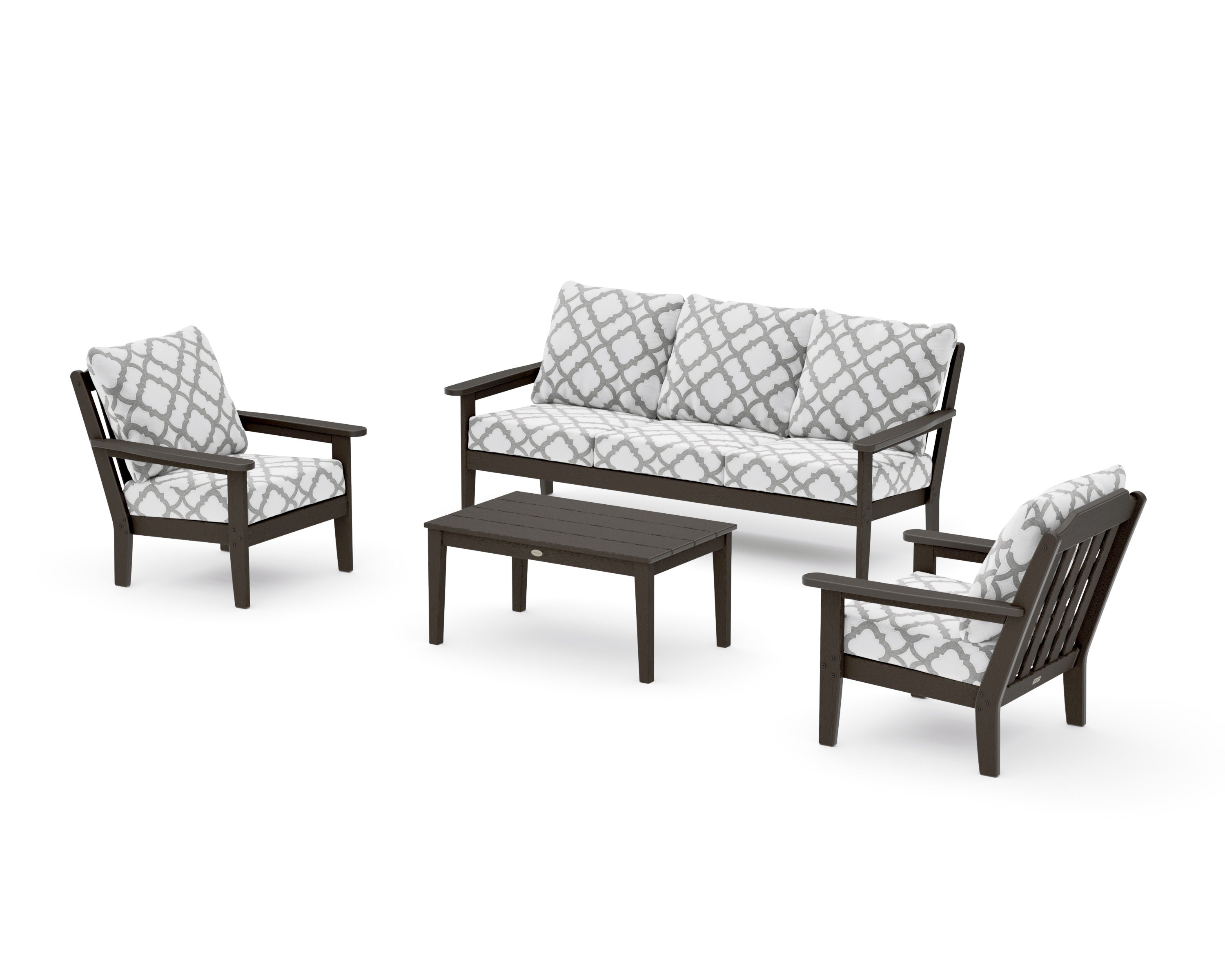 Cottage 4-Piece Deep Seating Set with Sofa in Vintage Coffee / Trellis Grey Mist