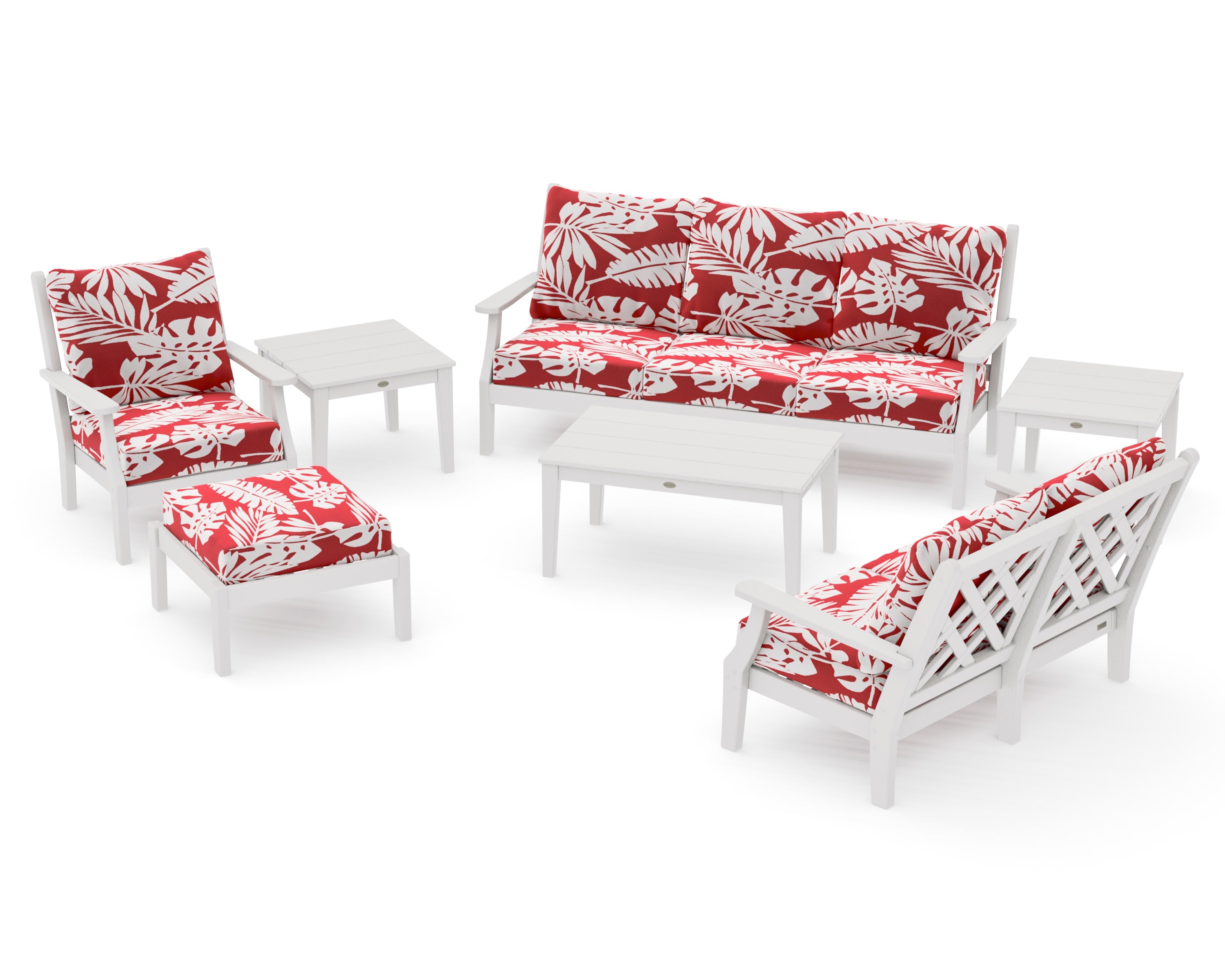 Wovendale 7-Piece Deep Seating Set in Vintage White / Leaf Crimson