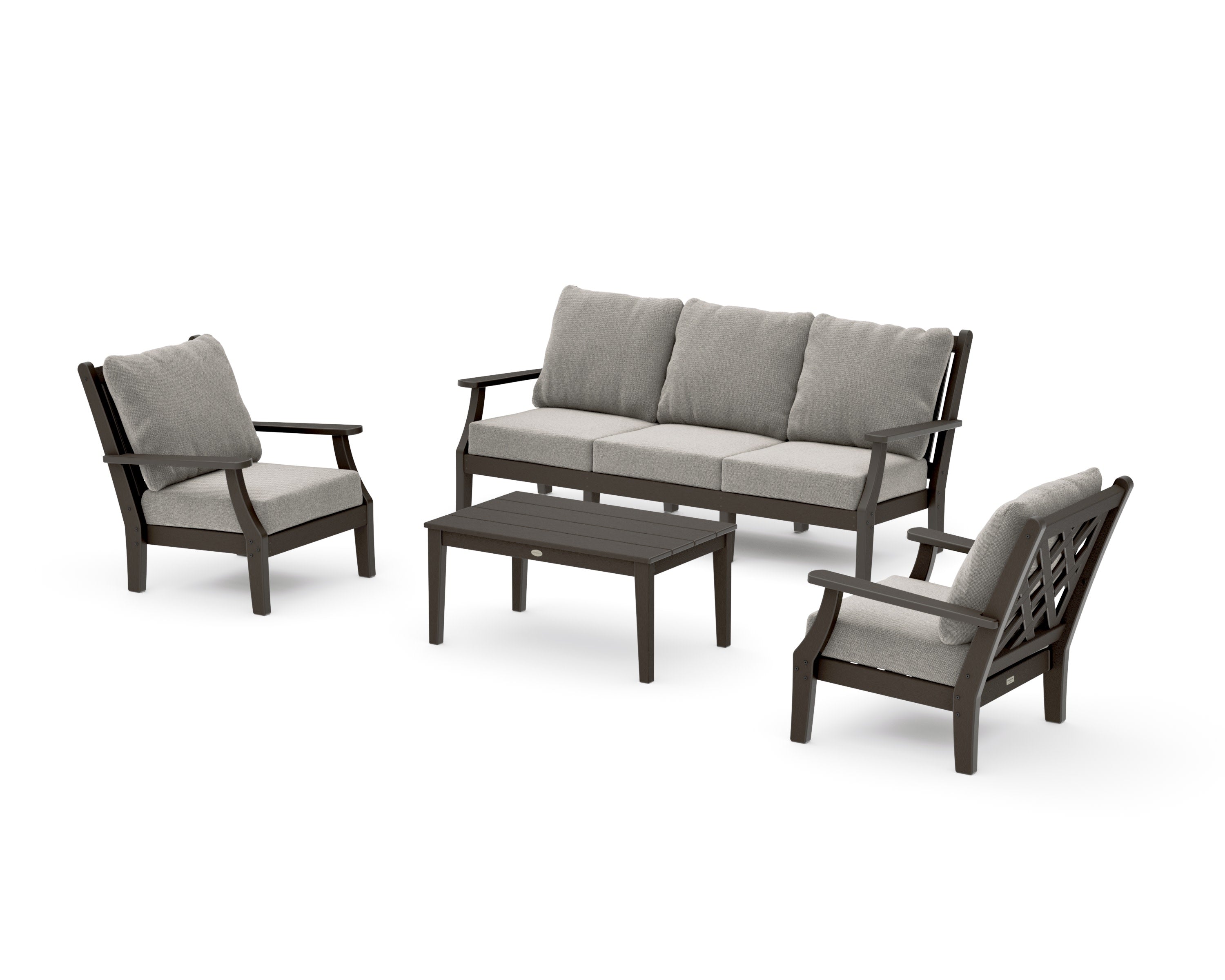 Wovendale 4-Piece Deep Seating Set with Sofa in Vintage Coffee / Weathered Tweed