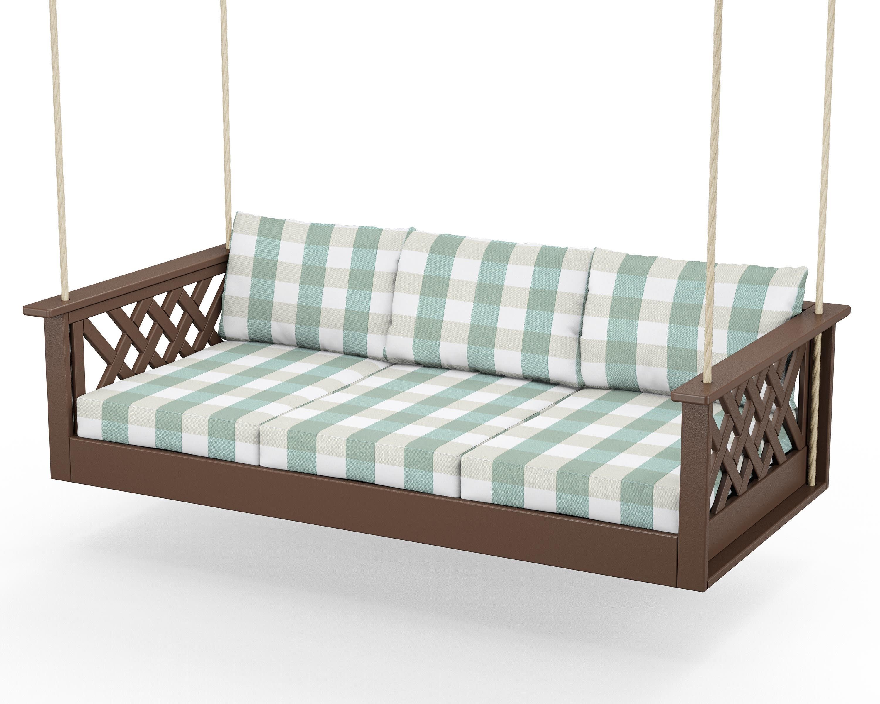 Wovendale Daybed Swing in Mahogany / Buffalo Plaid Glacier Spa
