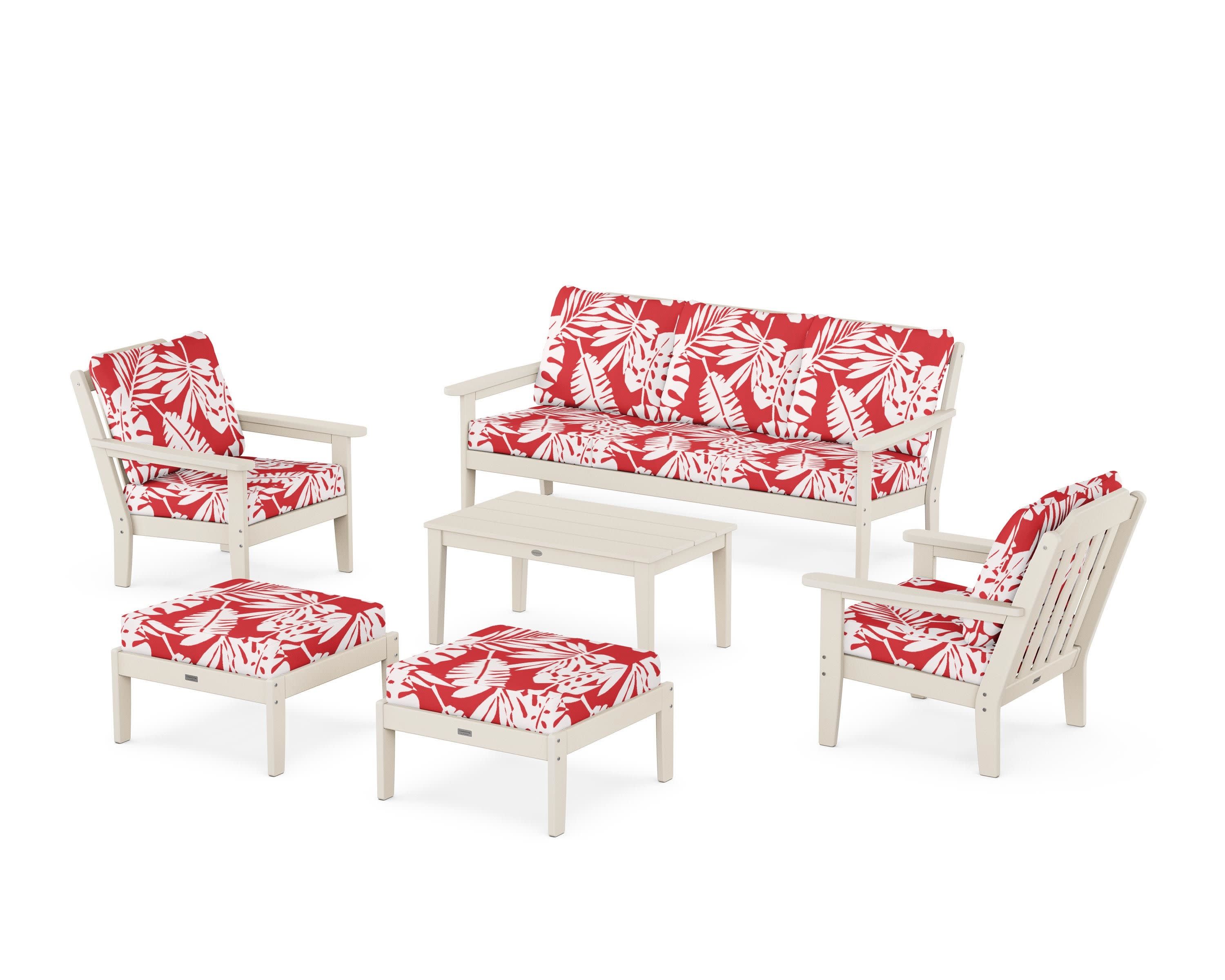 Cottage 6-Piece Lounge Sofa Set in Sand / Leaf Crimson