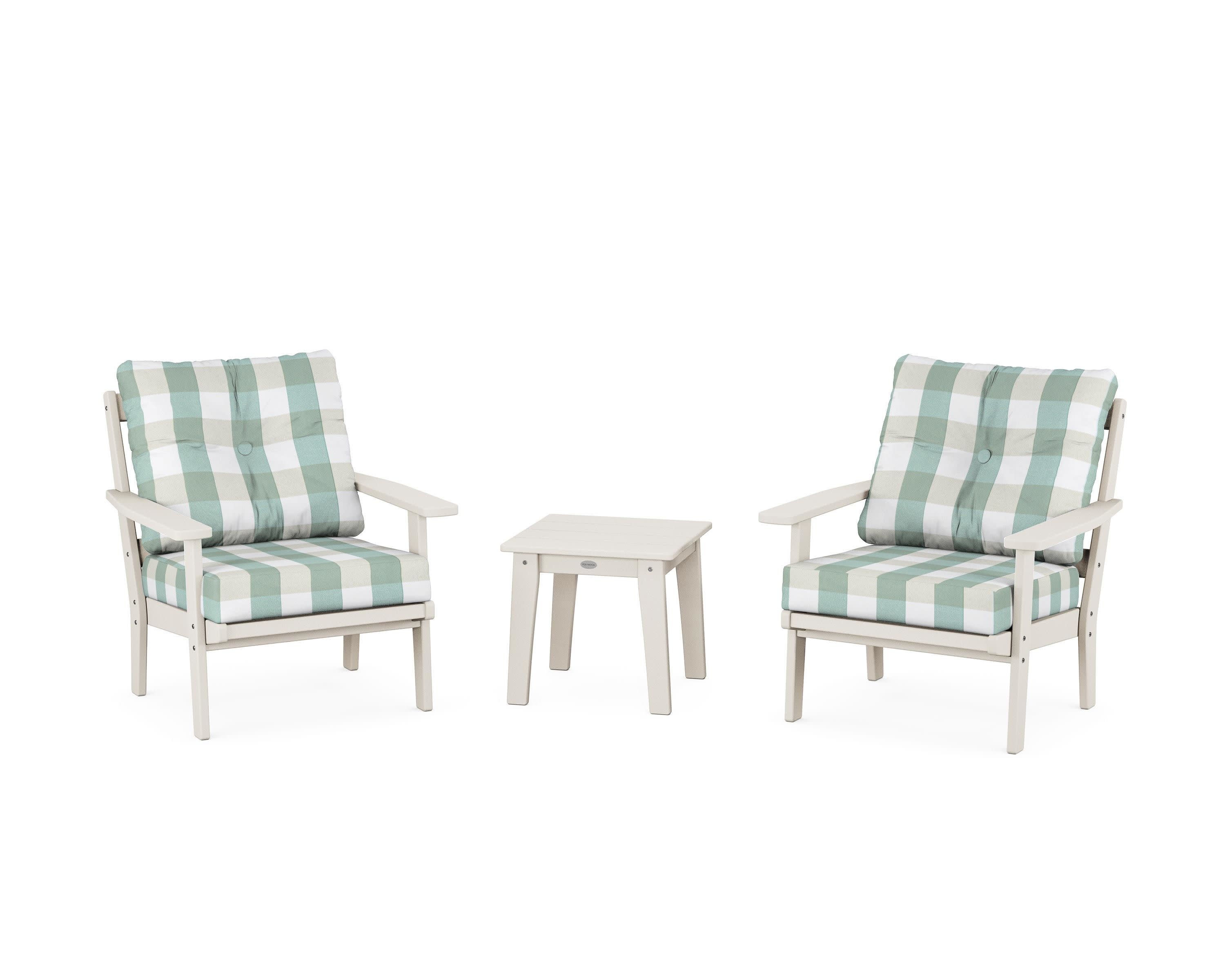 Prairie 3-Piece Deep Seating Set in Sand / Buffalo Plaid Glacier Spa