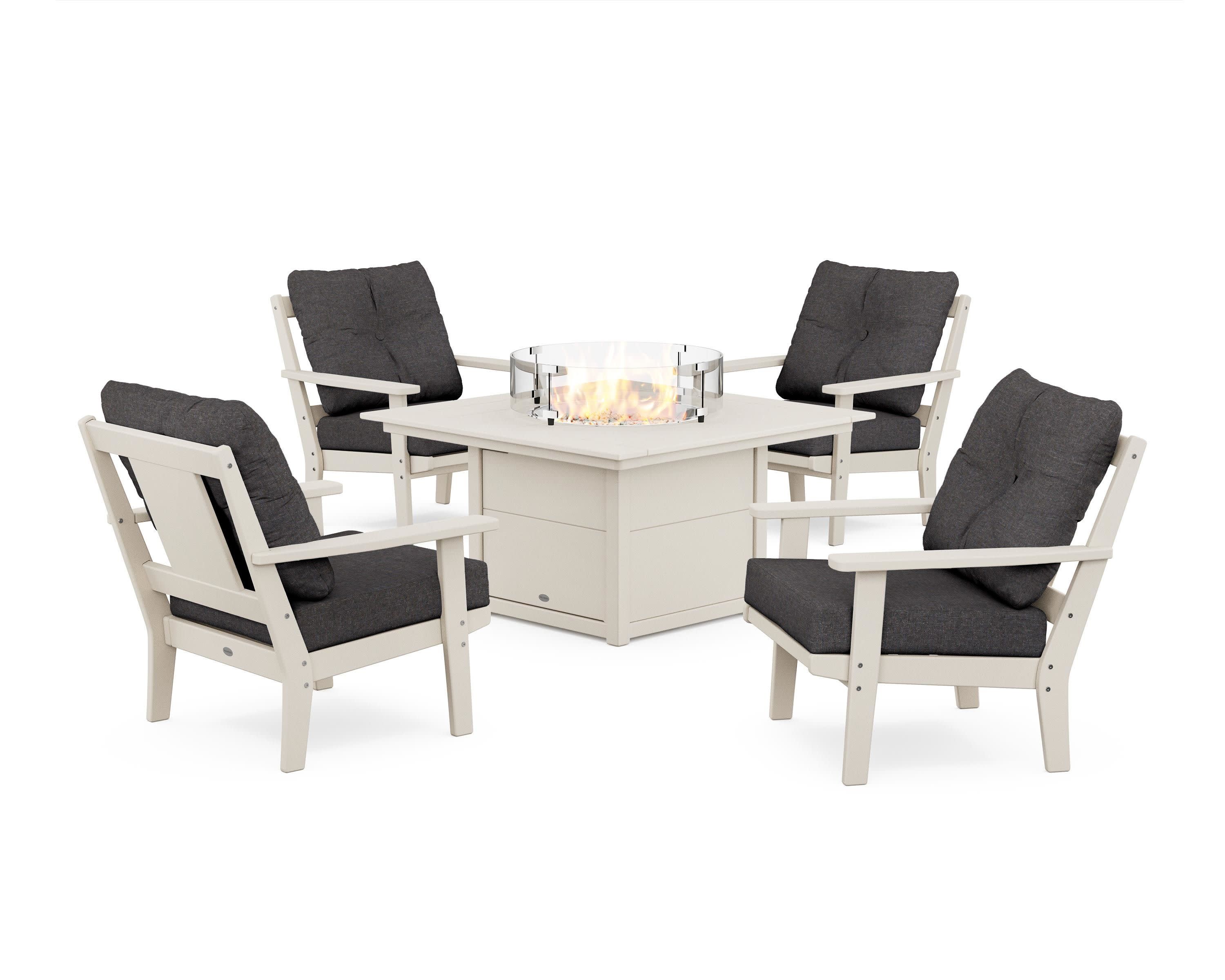 Prairie 5-Piece Deep Seating Set with Fire Pit Table in Sand / Ash Charcoal