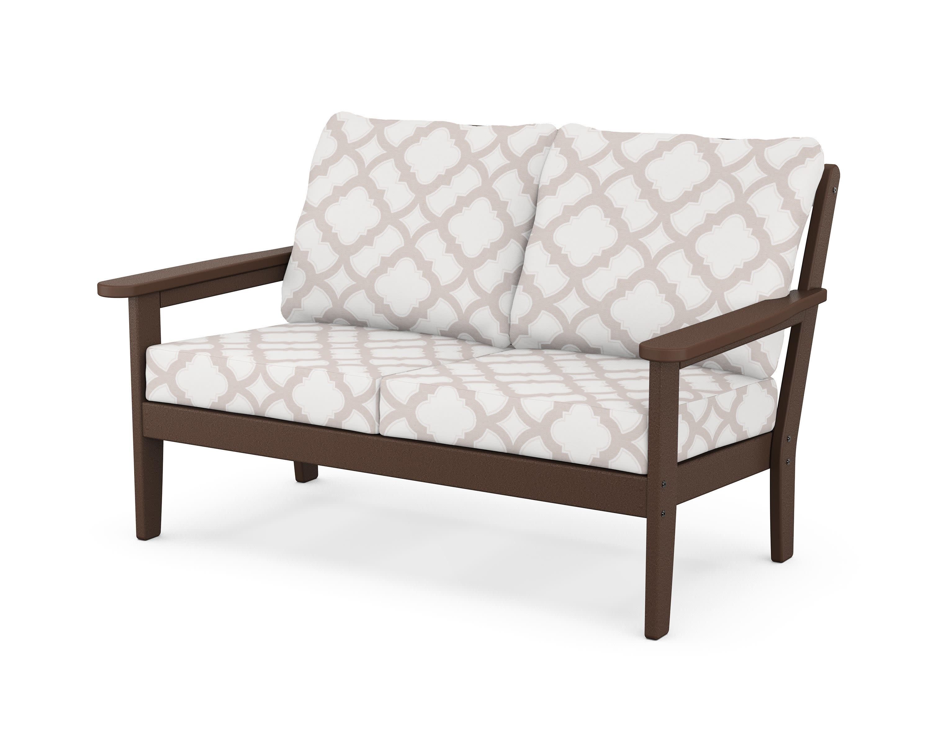 Cottage Deep Seating Loveseat in Mahogany / Trellis Dune Burlap