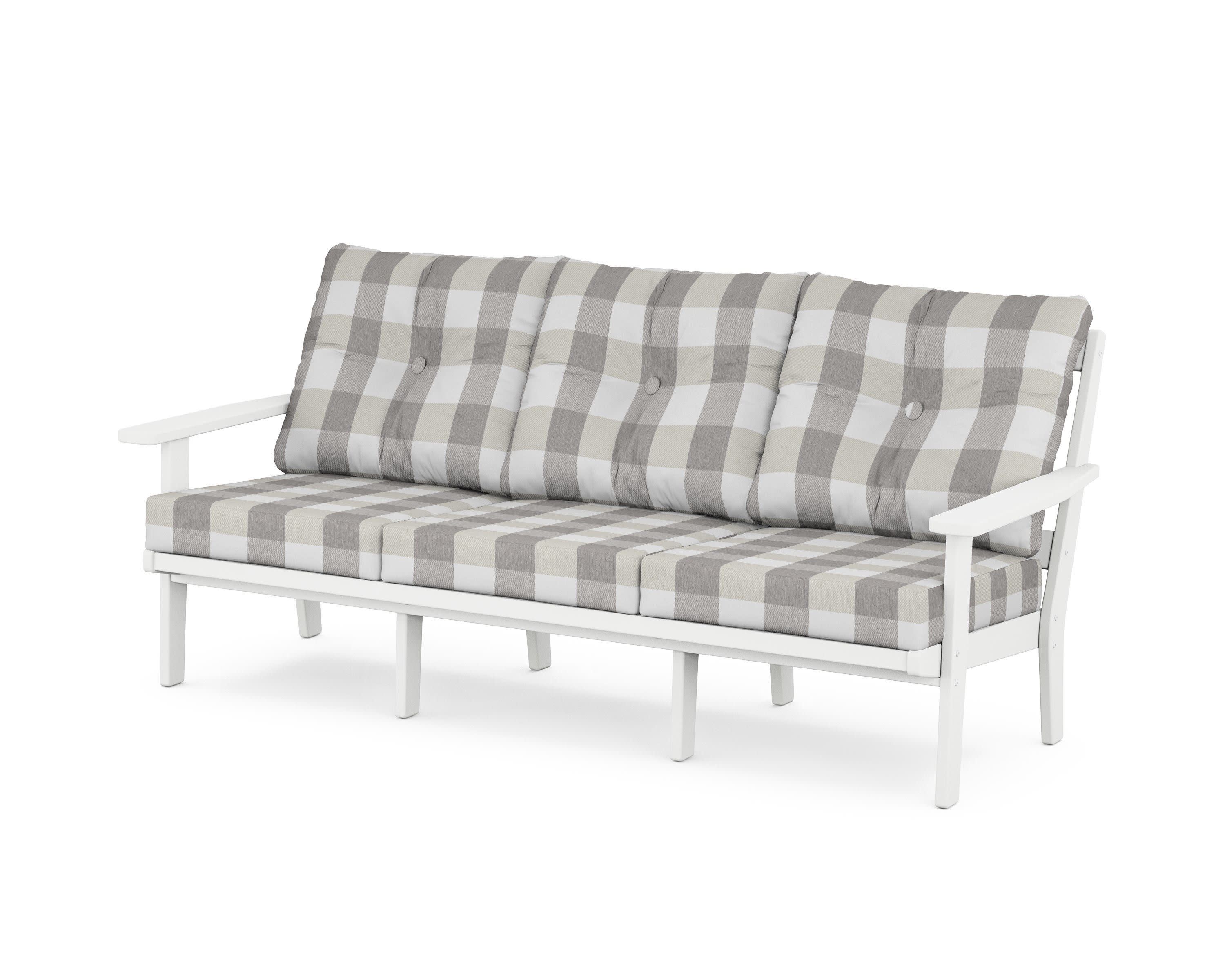 PrairieDeep Seating Sofa in White / Buffalo Plaid Grey Mist