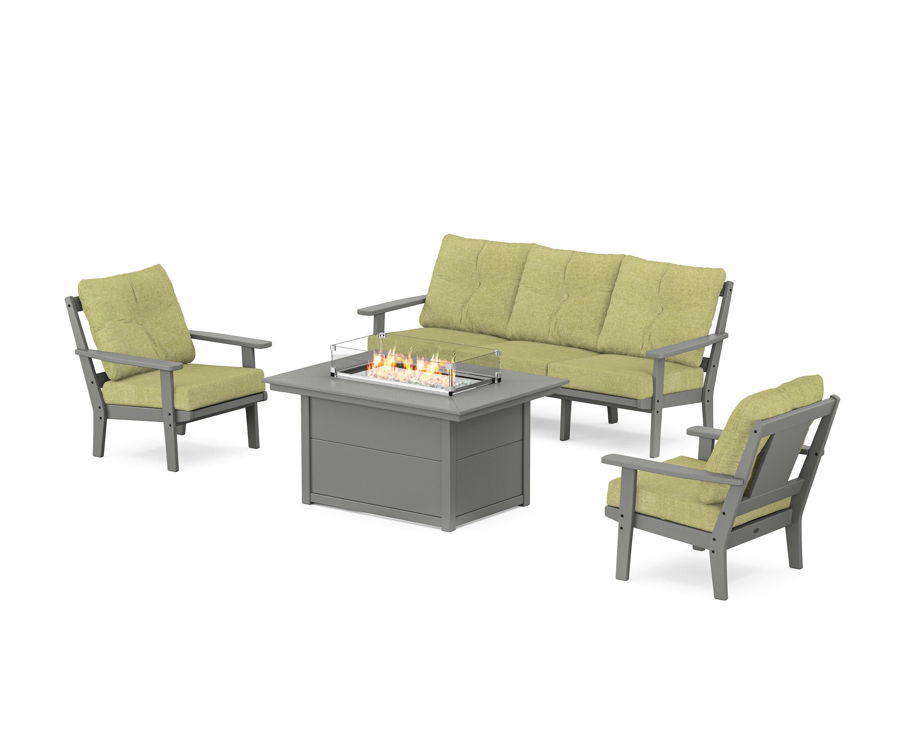Prairie Deep Seating Fire Pit Table Set in Slate Grey / Chartreuse Boucle