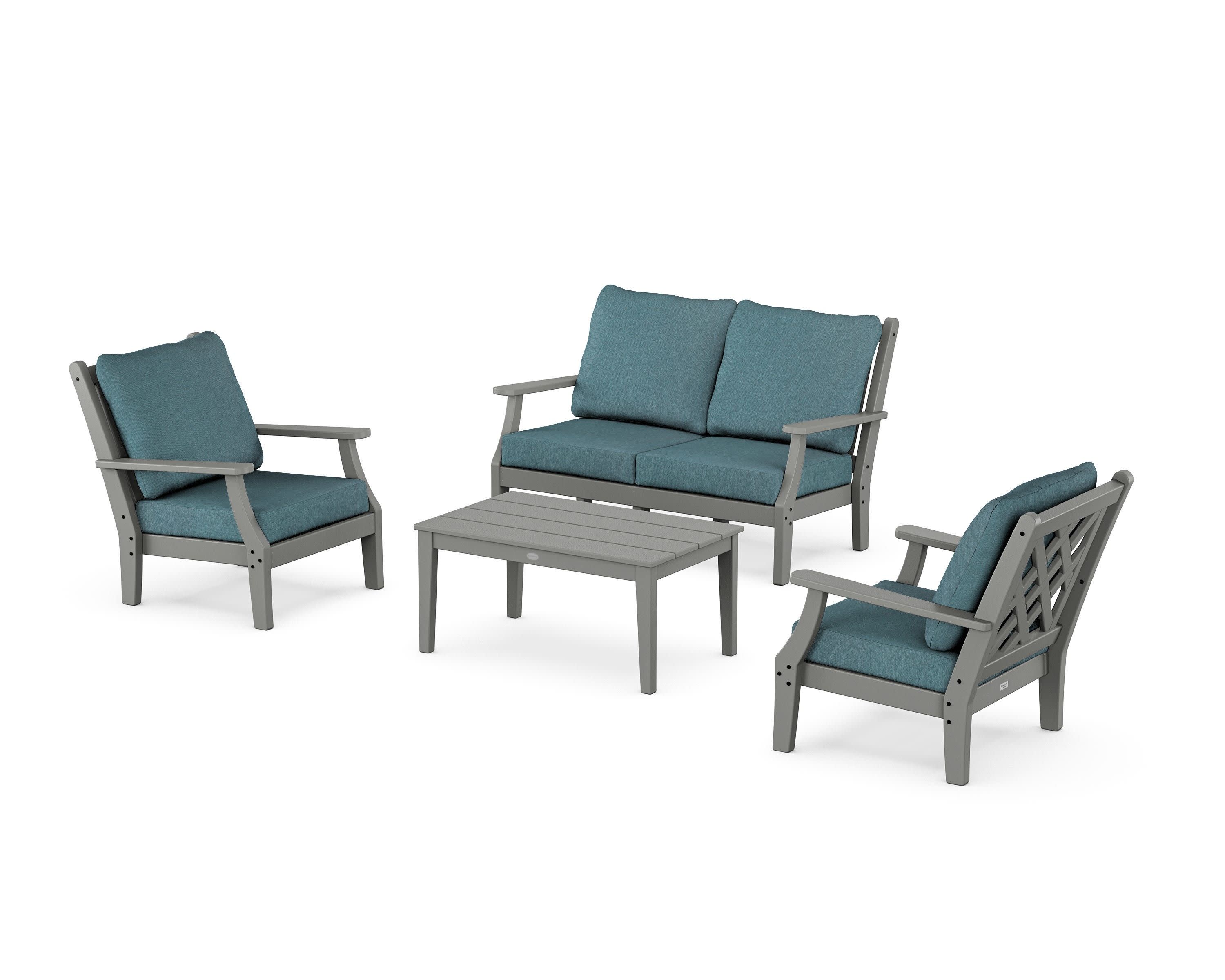 Wovendale 4-Piece Deep Seating Set with Loveseat in Slate Grey / Ocean Teal