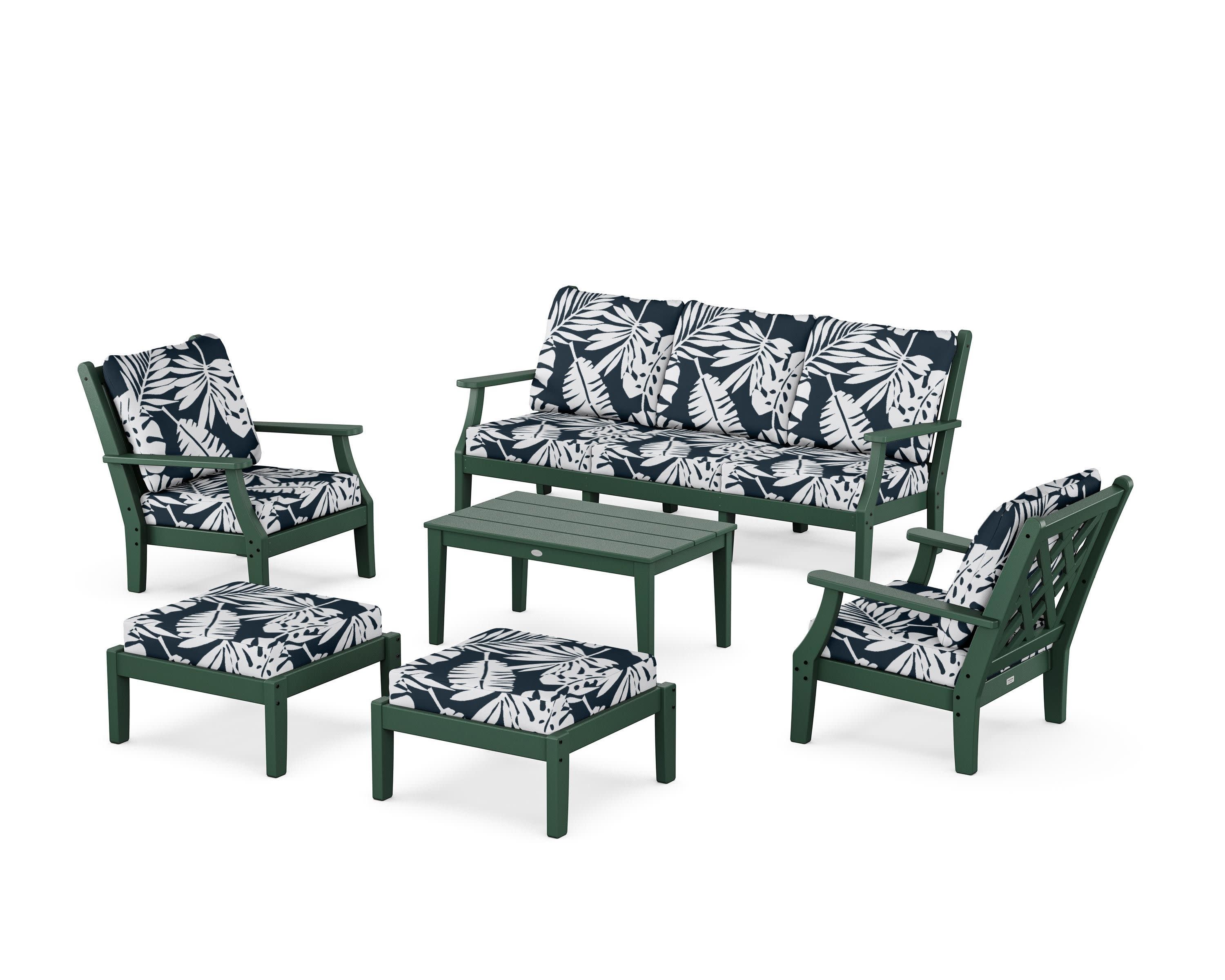Wovendale 6-Piece Lounge Sofa Set in Green / Leaf Marine Indigo