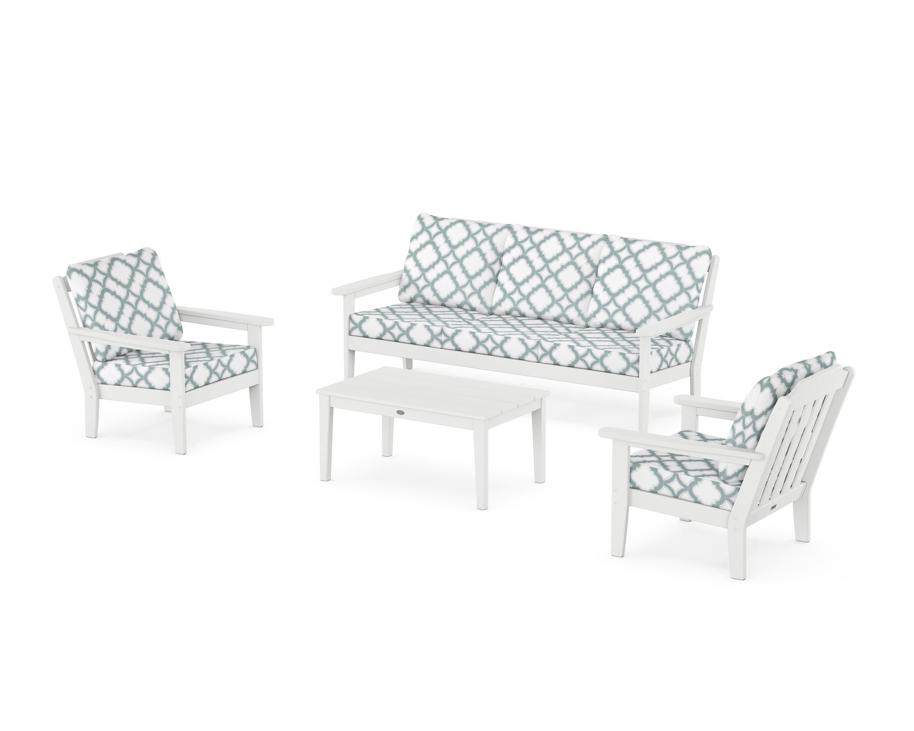 Cottage 4-Piece Deep Seating Set with Sofa in White / Trellis Glacier Spa
