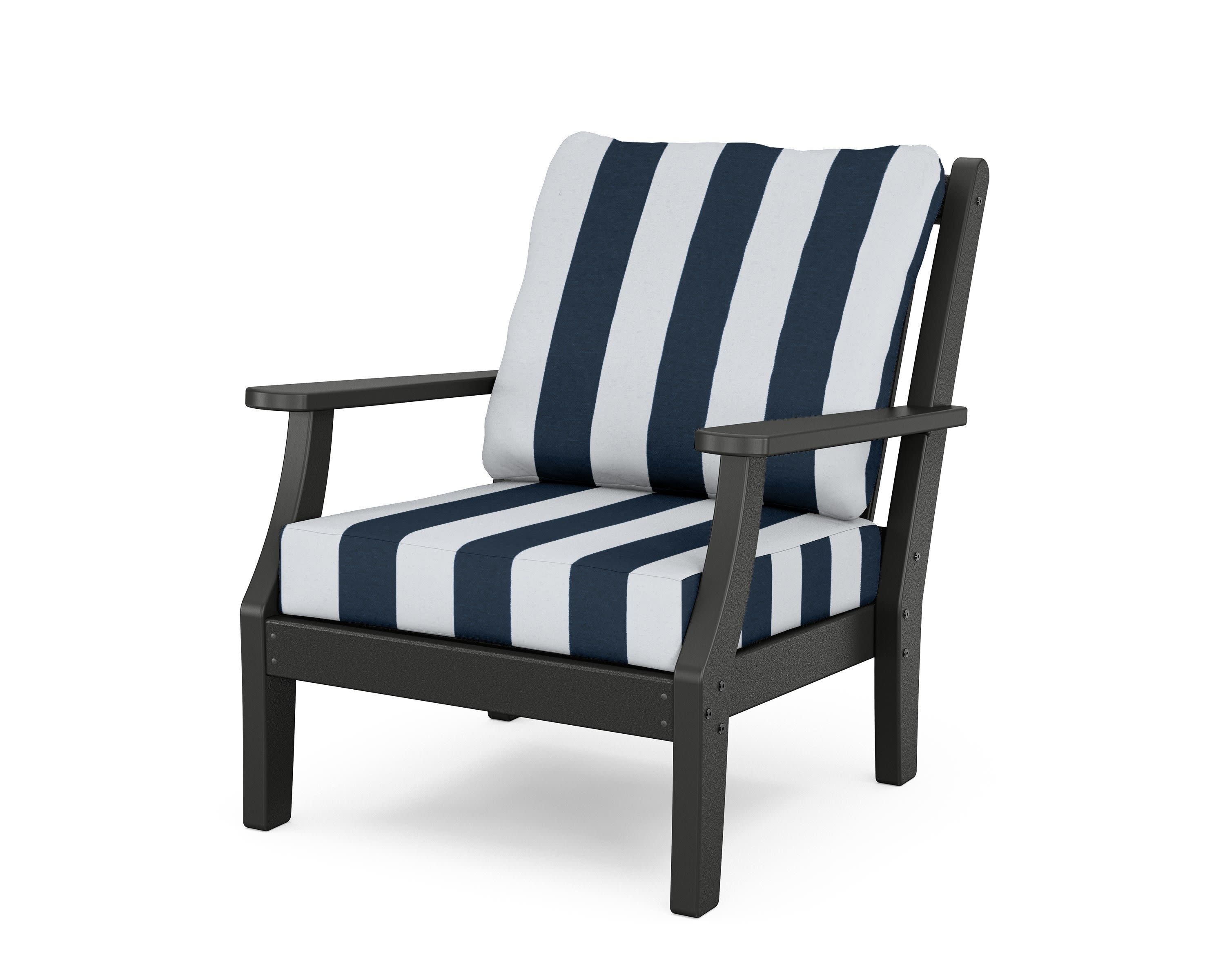 Wovendale Deep Seating Chair in Black / Cabana Stripe Marine Indigo