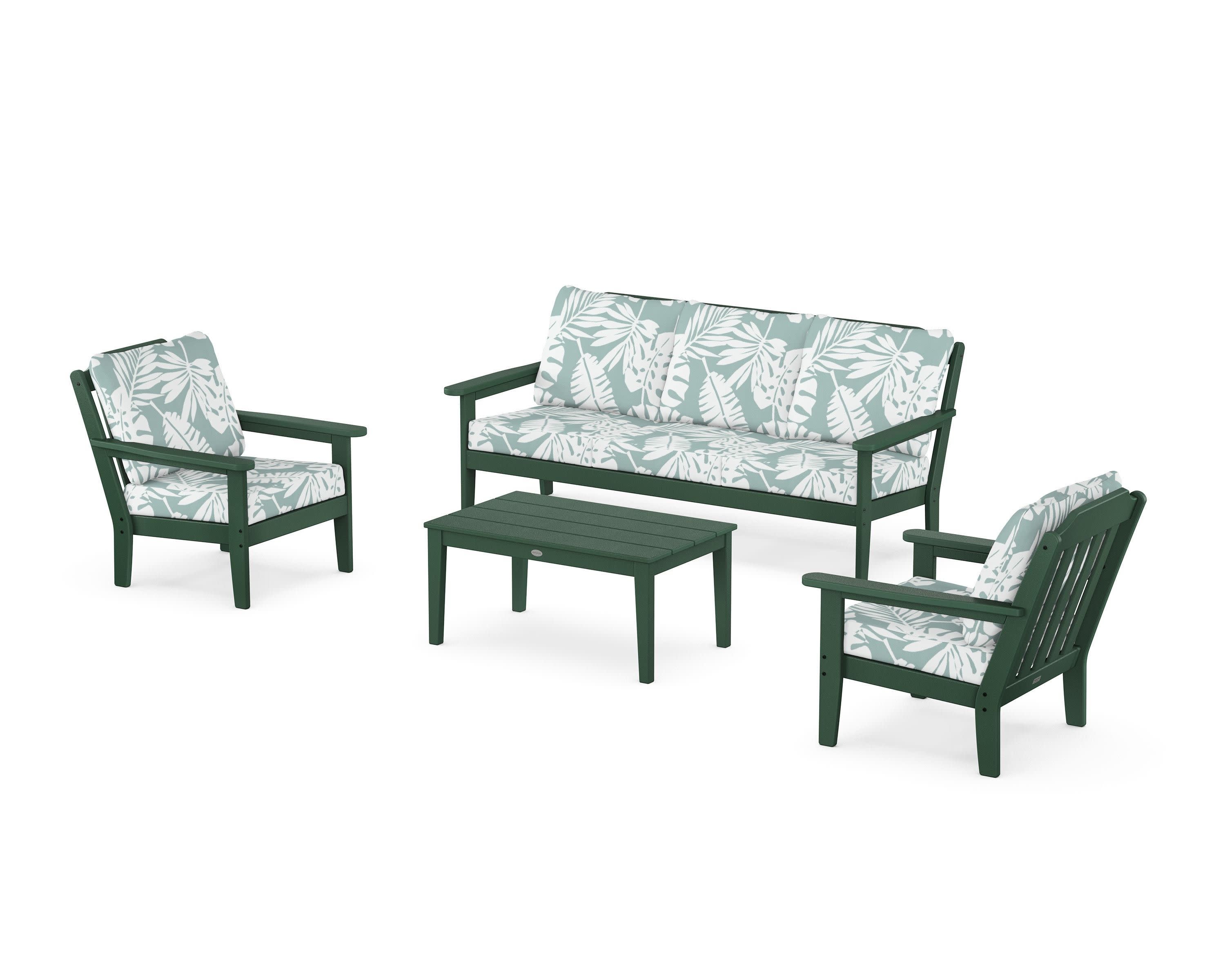 Cottage 4-Piece Deep Seating Set with Sofa in Green / Leaf Glacier Spa