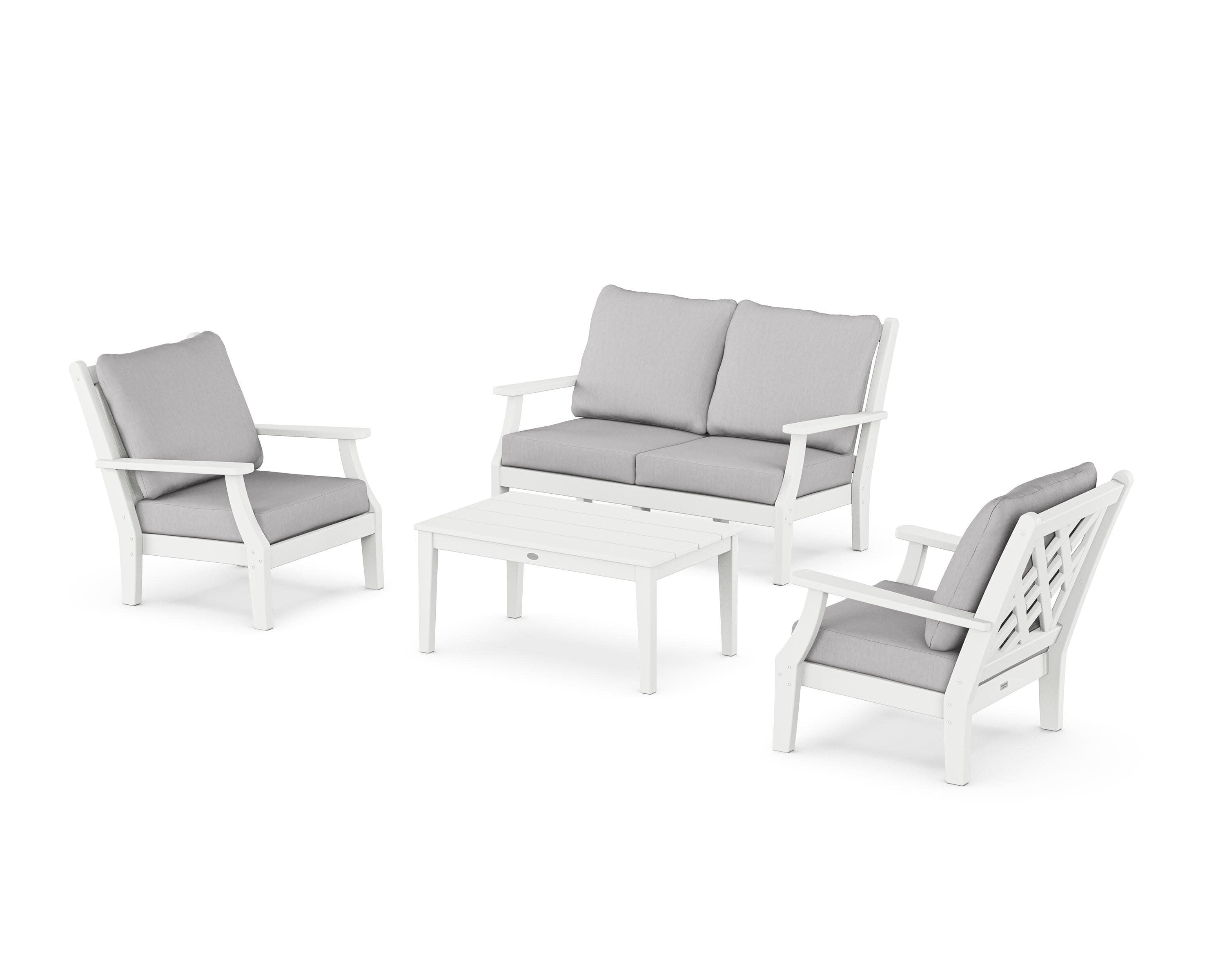 Wovendale 4-Piece Deep Seating Set with Loveseat in White / Granite
