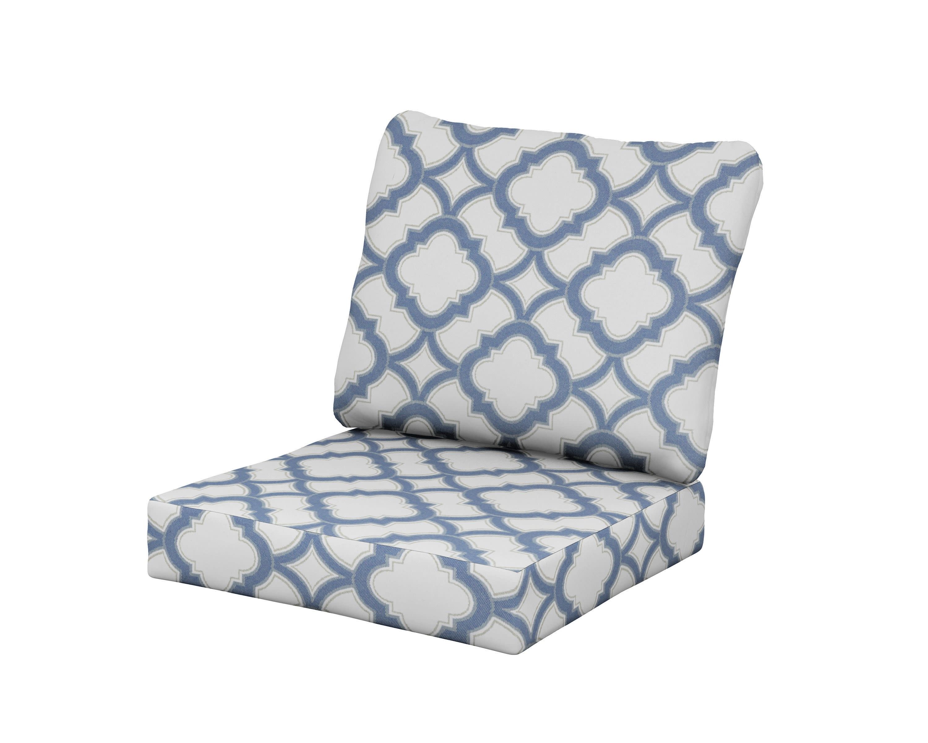 Baffle Seat/Back Cushion in Trellis Sky Blue
