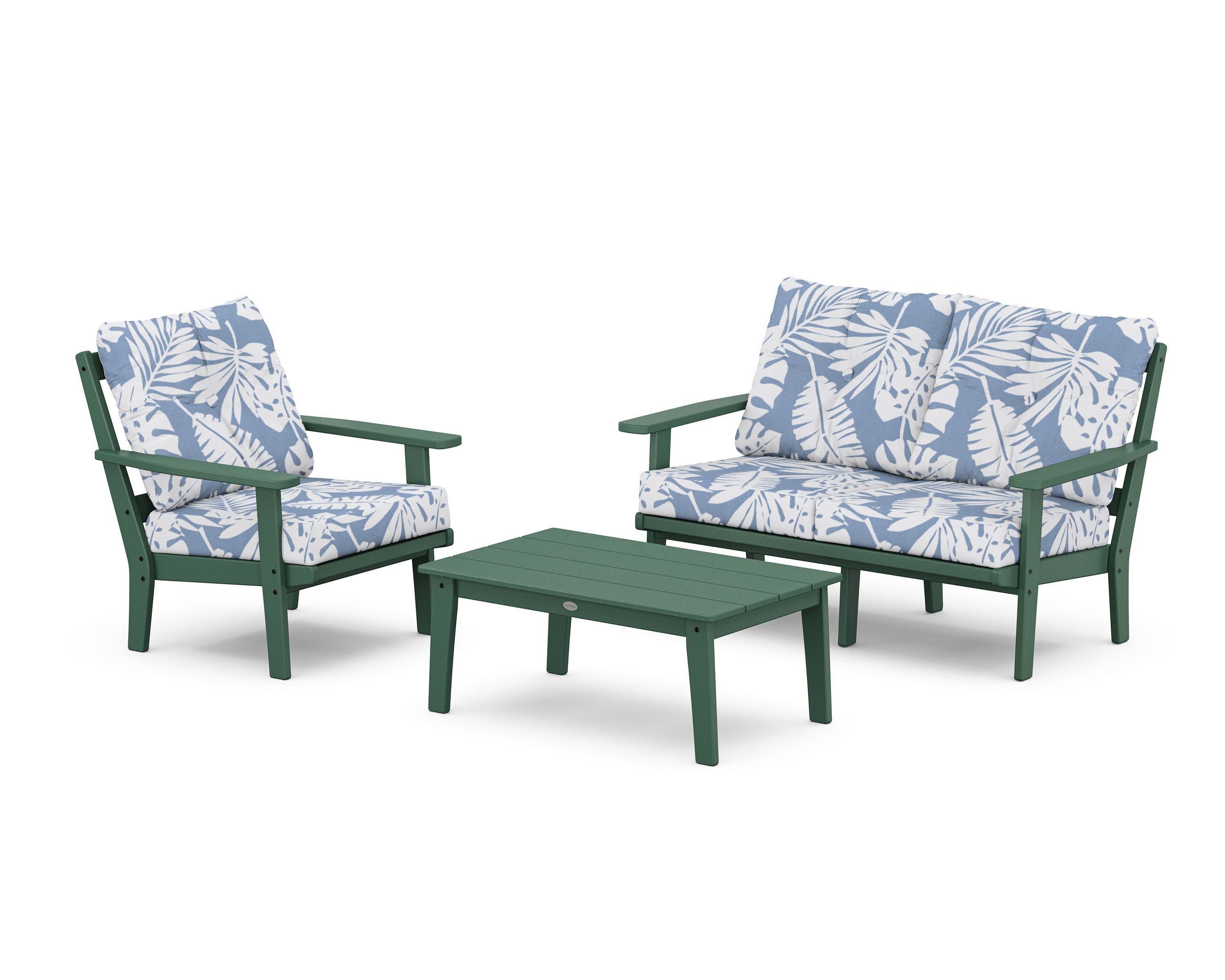 Prairie 3-Piece Deep Seating Set with Loveseat in Green / Leaf Sky Blue