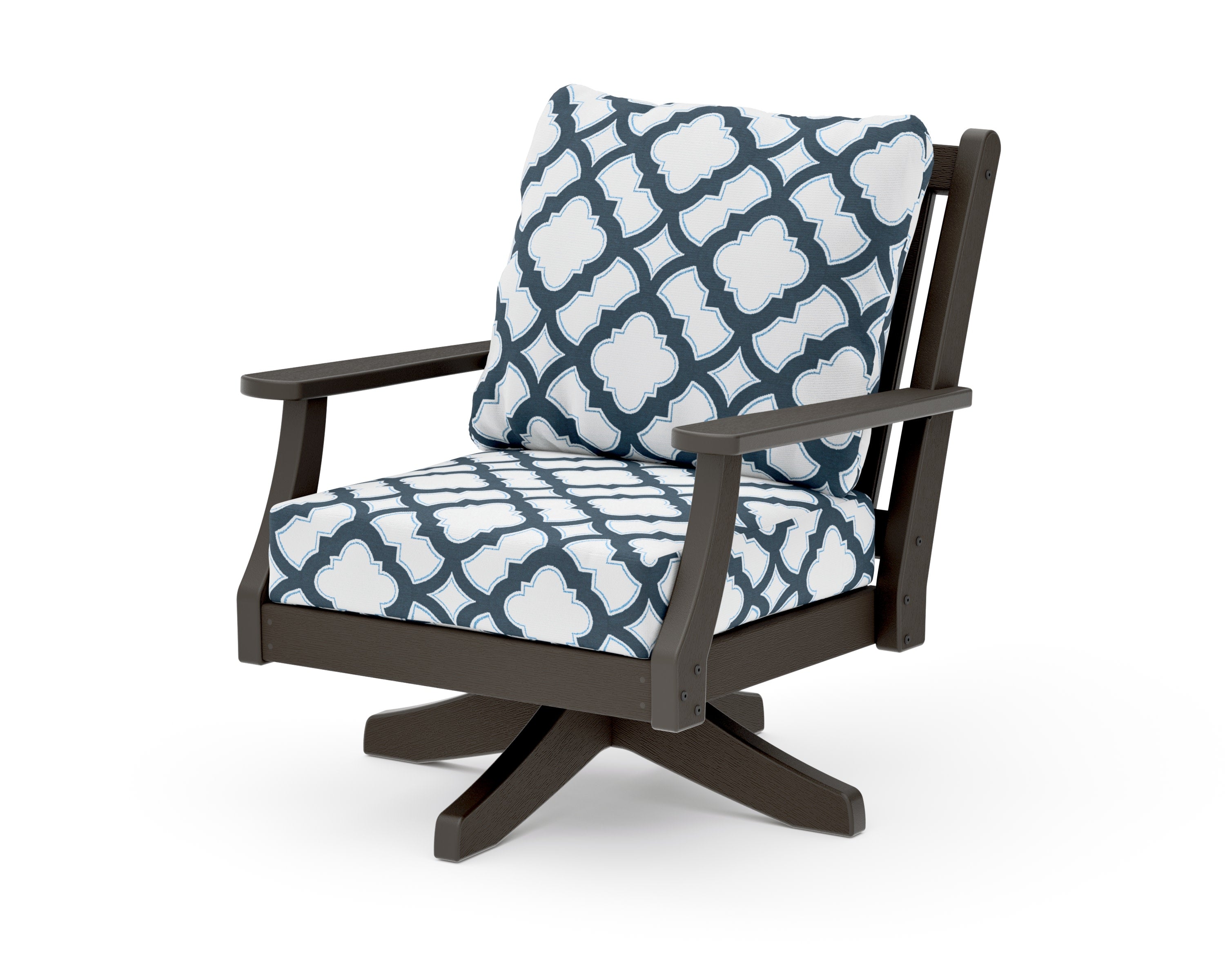 Wovendale Deep Seating Swivel Chair in Vintage Coffee / Trellis Marine Indigo