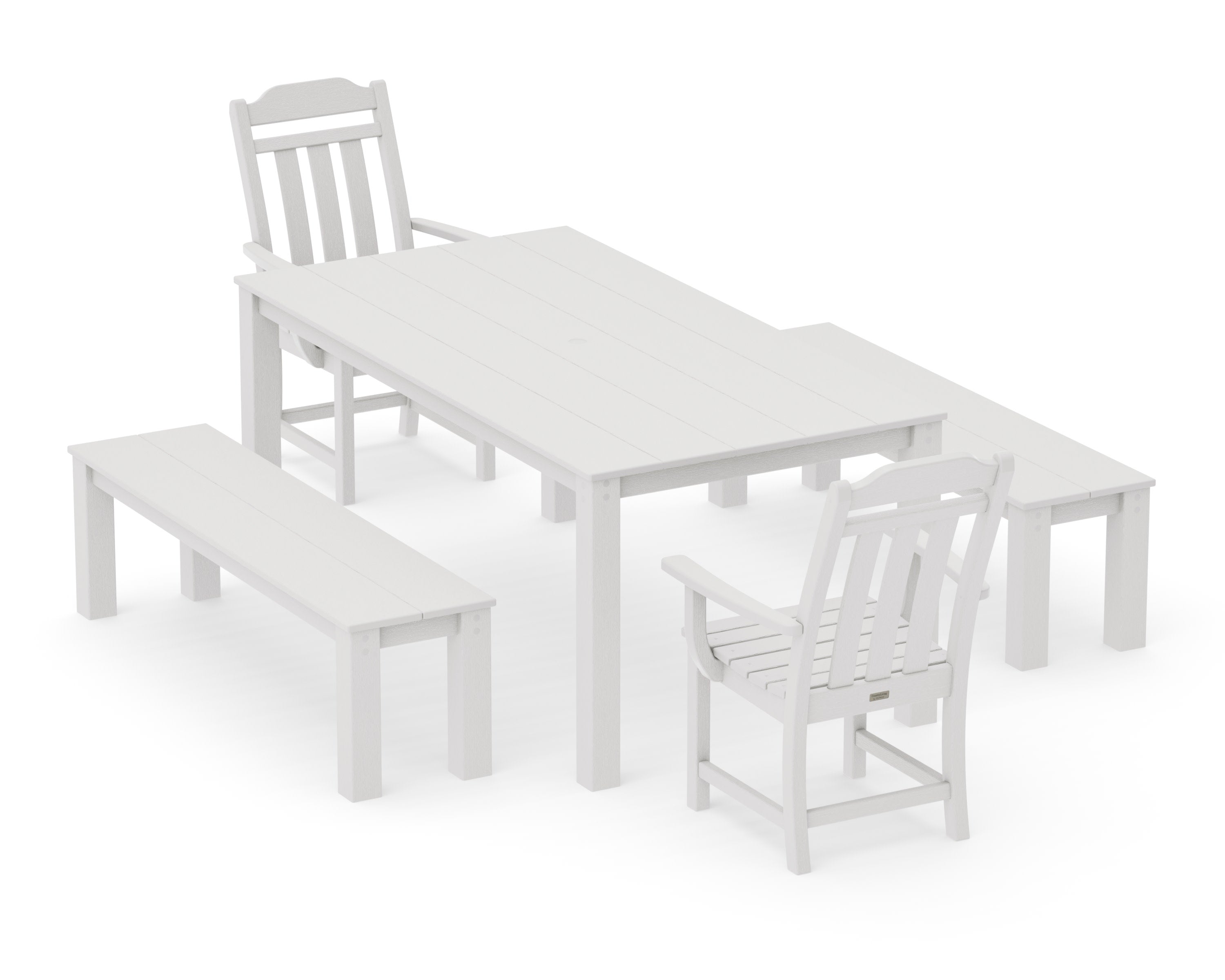 Cottage 5-Piece Parsons Dining Set with Benches in Vintage White