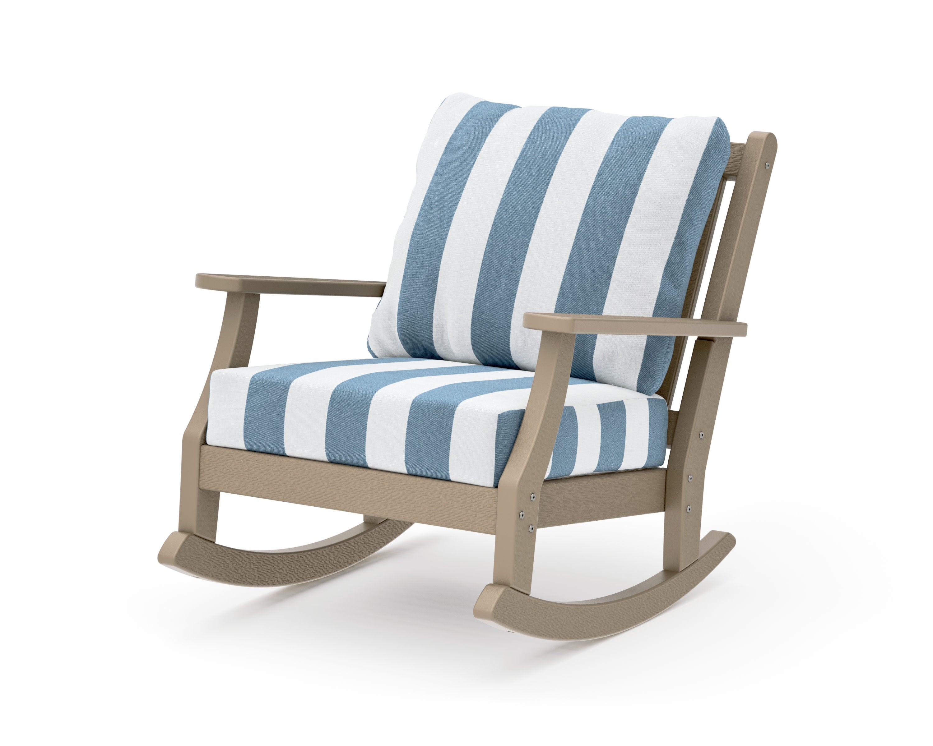 Wovendale Deep Seating Rocking Chair in Vintage Sahara / Cabana Stripe Sky Blue