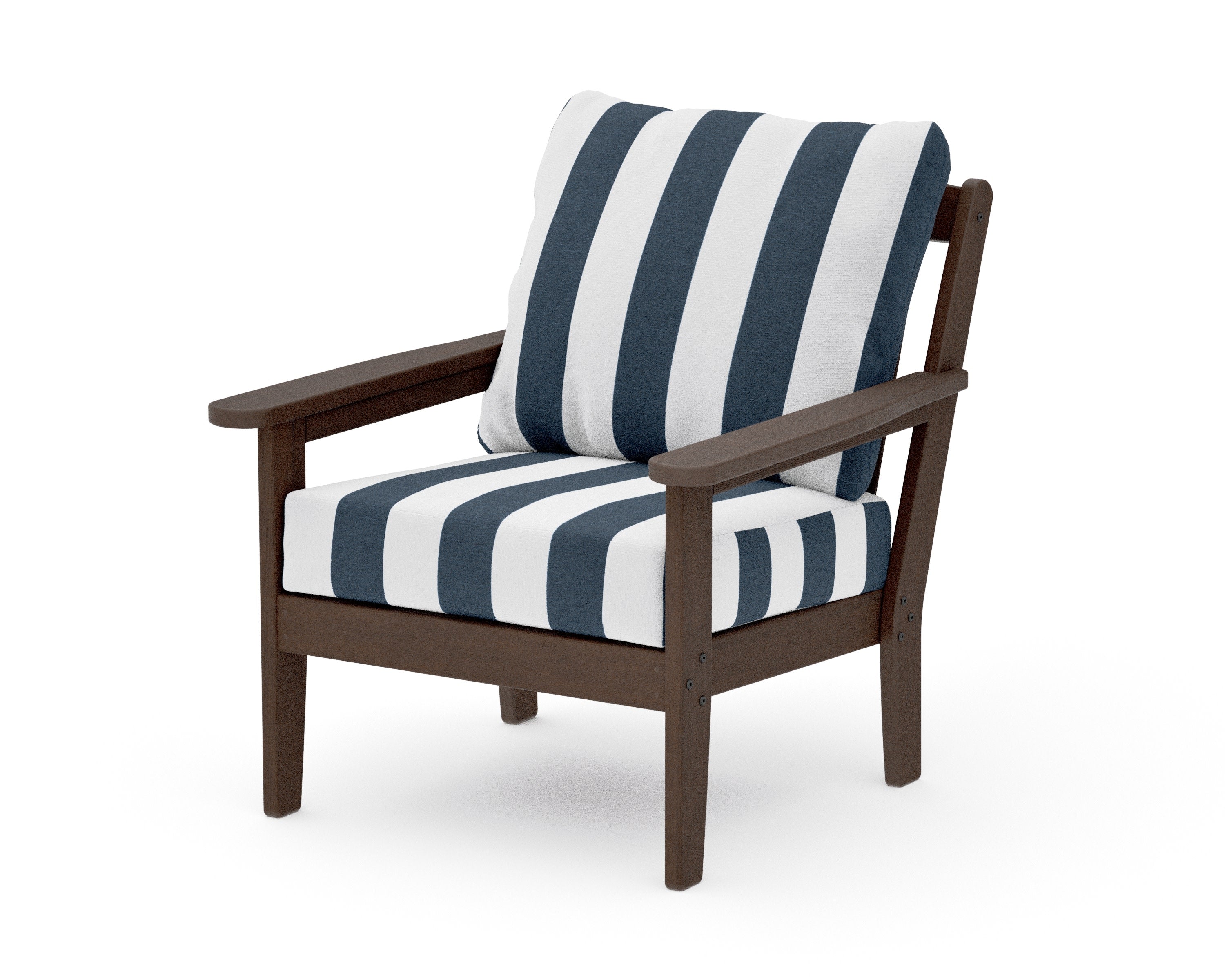 Cottage Deep Seating Chair in Kona / Cabana Stripe Marine Indigo