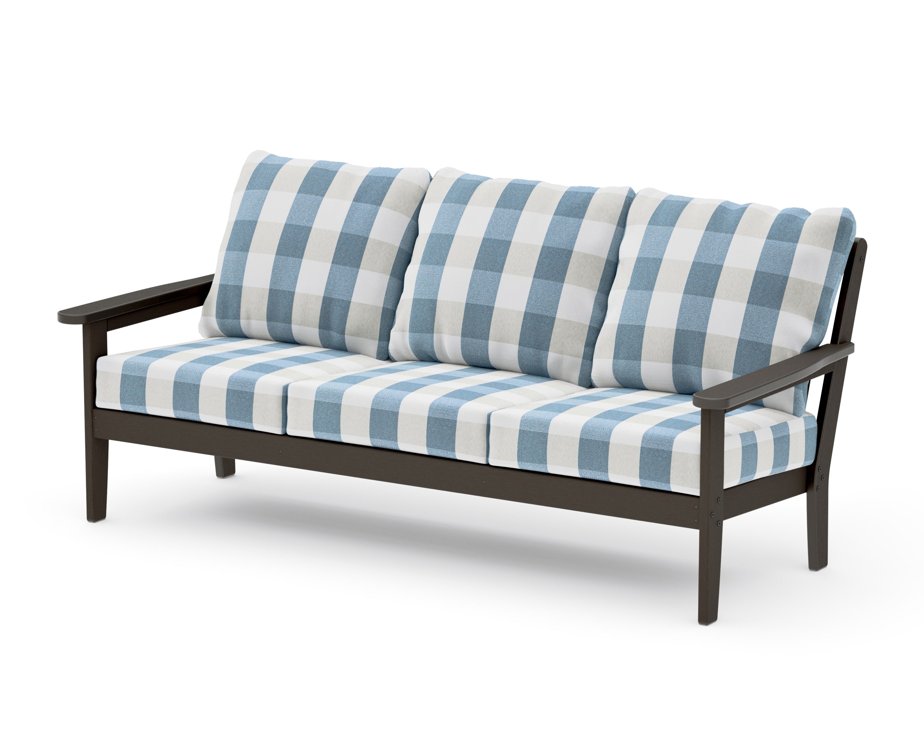 Cottage Deep Seating Sofa in Vintage Coffee / Buffalo Plaid Sky Blue