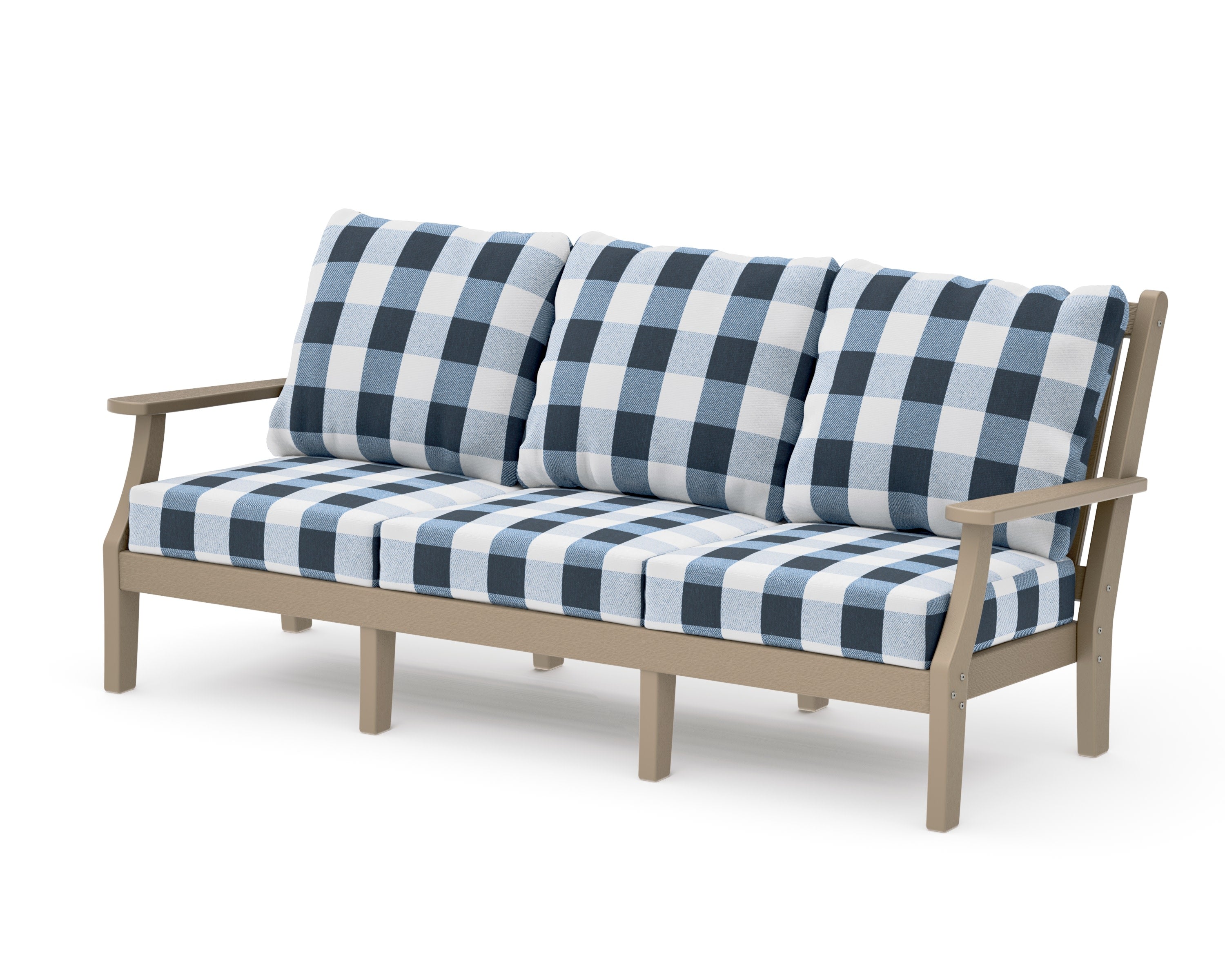Wovendale Deep Seating Sofa in Vintage Sahara / Buffalo Plaid Marine Indigo