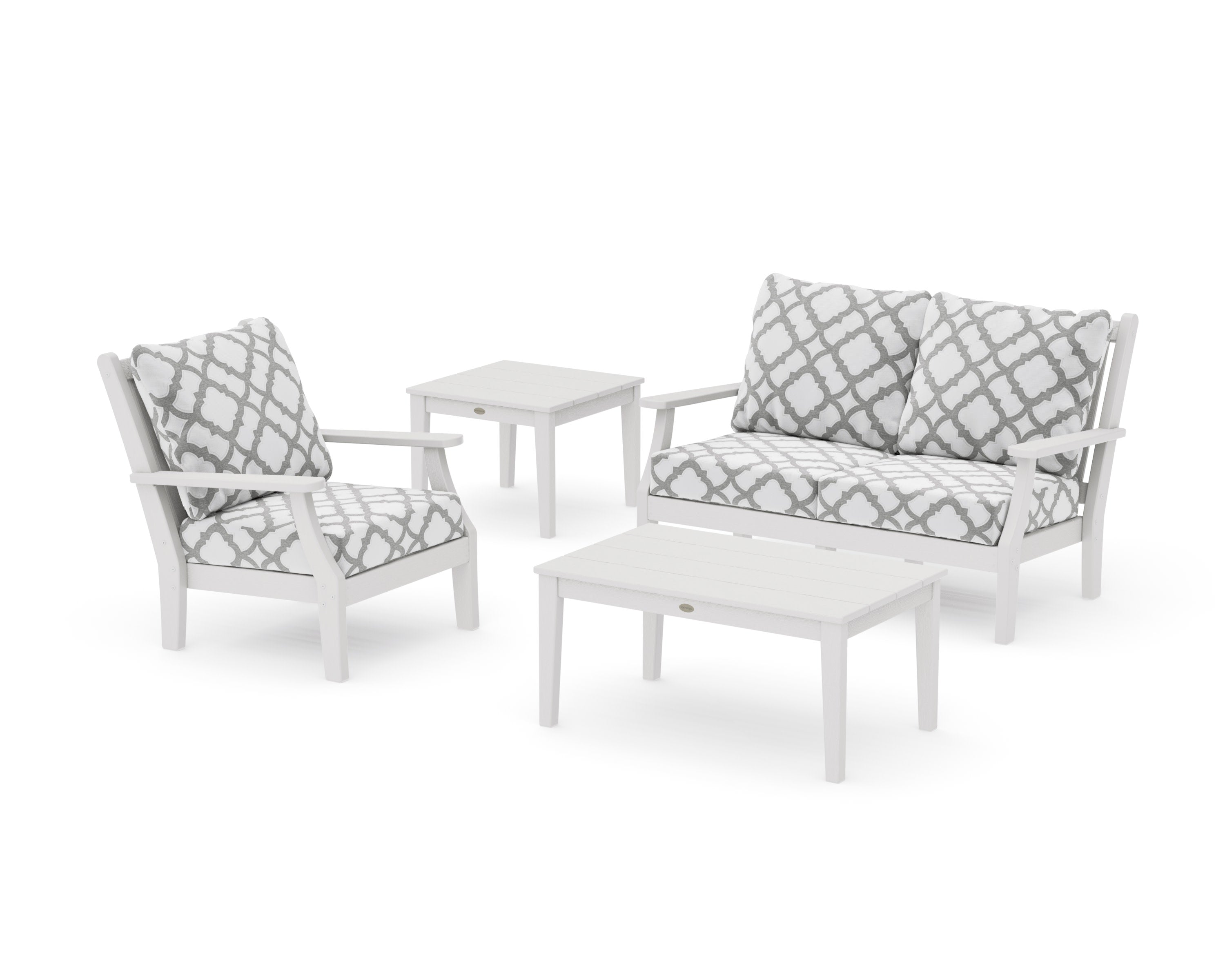 Wovendale 4-Piece Deep Seating Set in Vintage White / Trellis Grey Mist