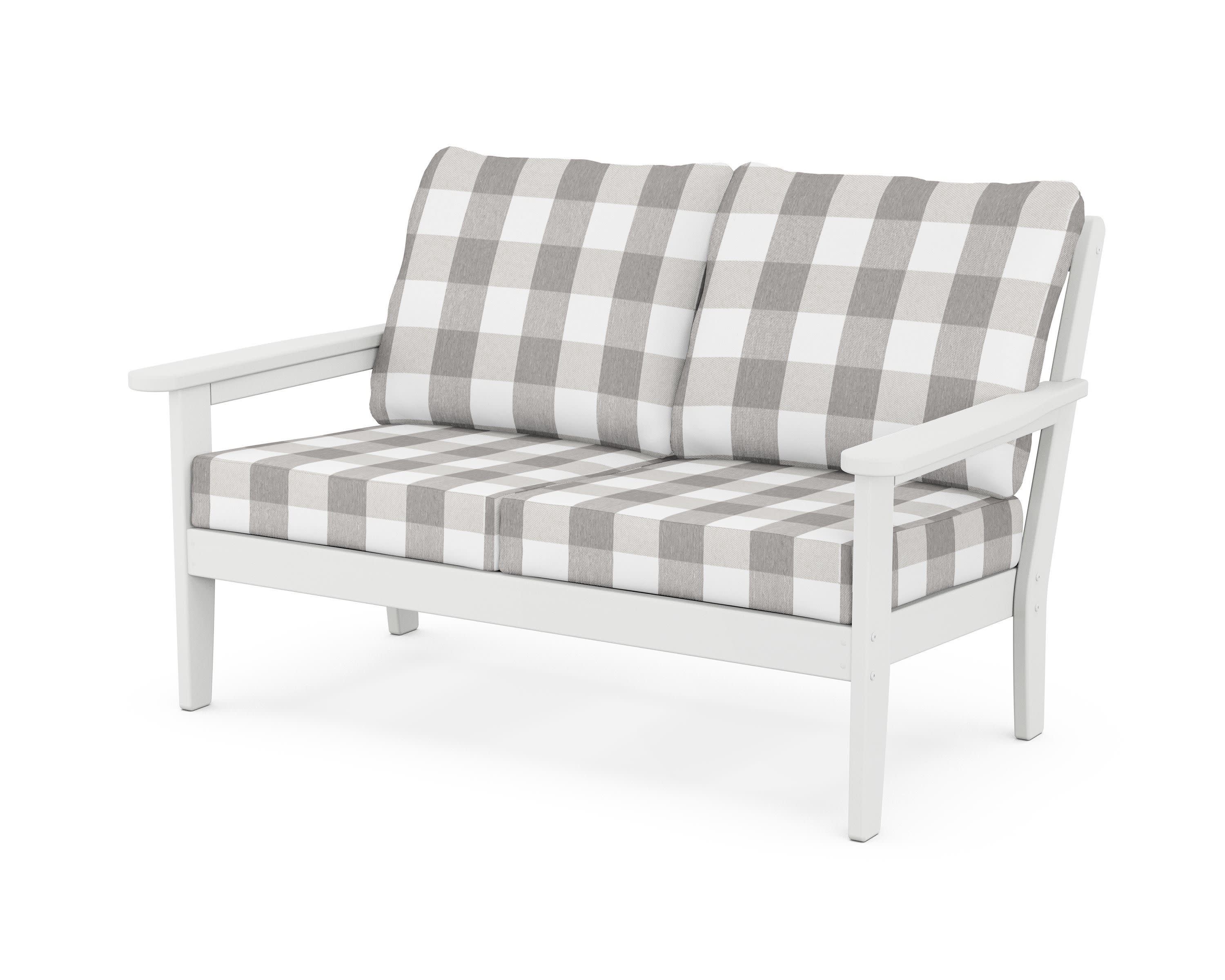 Cottage Deep Seating Loveseat in White / Buffalo Plaid Grey Mist