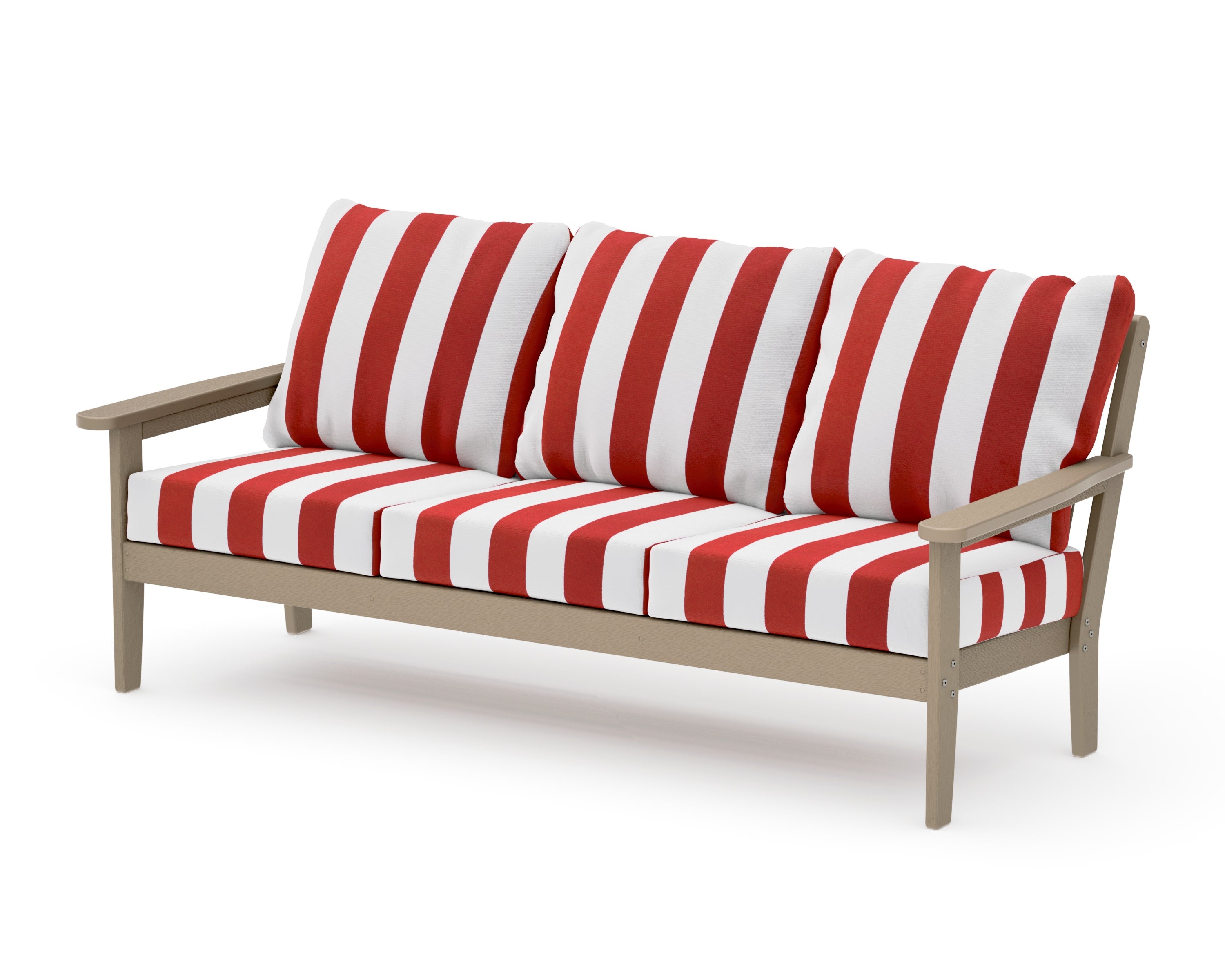Cottage Deep Seating Sofa in Vintage Sahara / Cabana Stripe Crimson