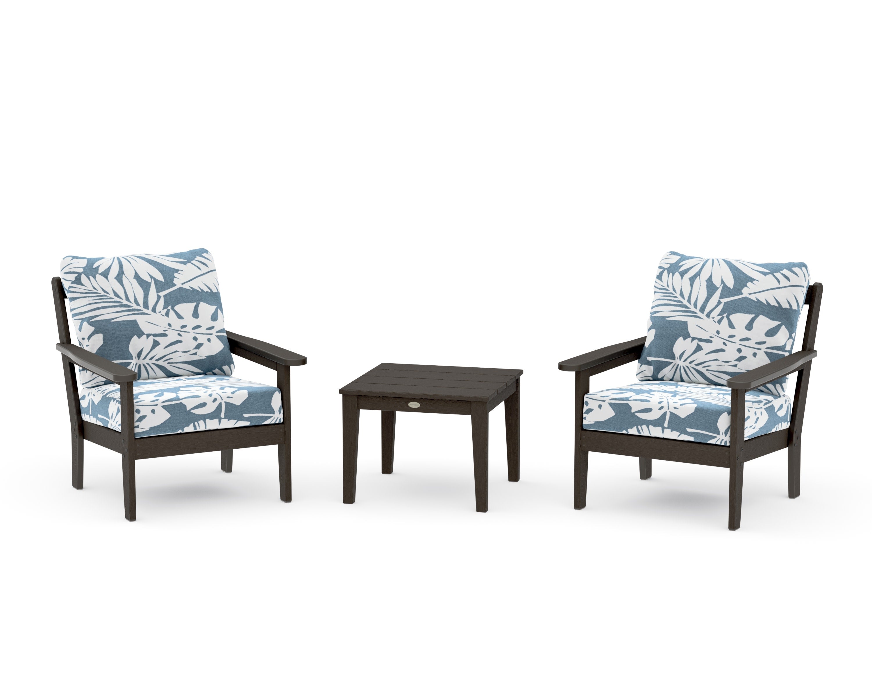 Cottage 3-Piece Deep Seating Set in Vintage Coffee / Leaf Sky Blue