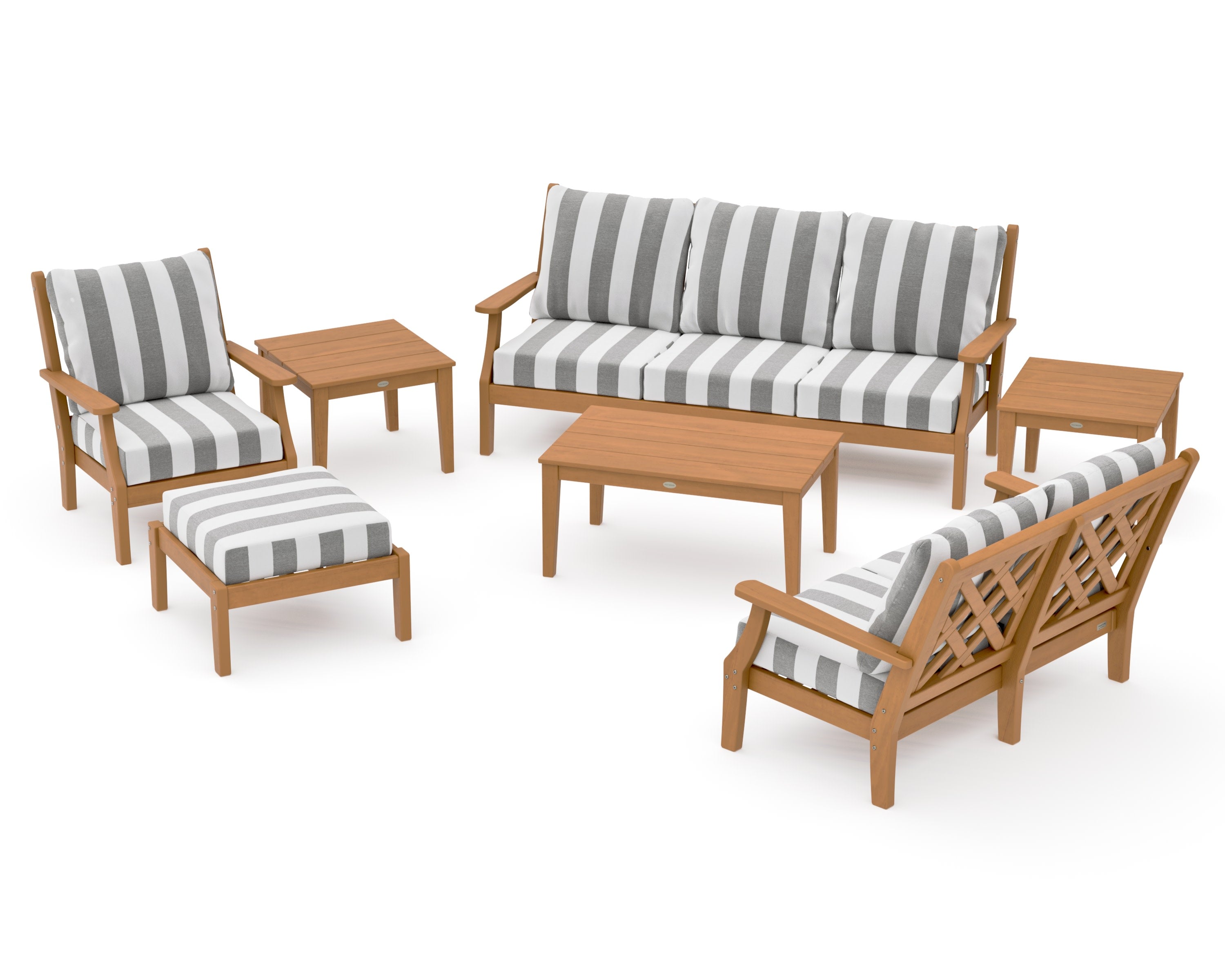 Wovendale 7-Piece Deep Seating Set in Natural / Cabana Stripe Grey Mist