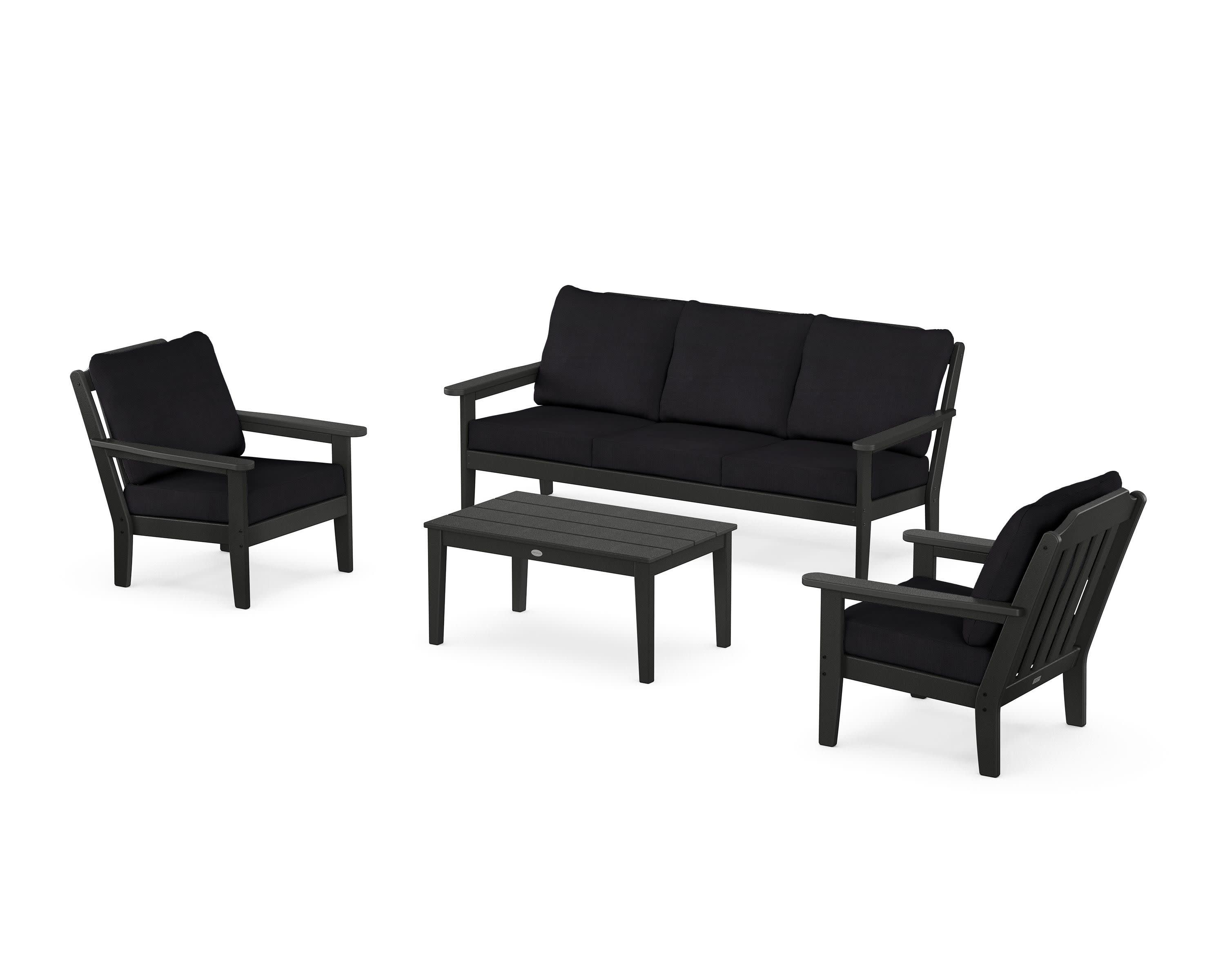 Cottage 4-Piece Deep Seating Set with Sofa in Black / Midnight Linen