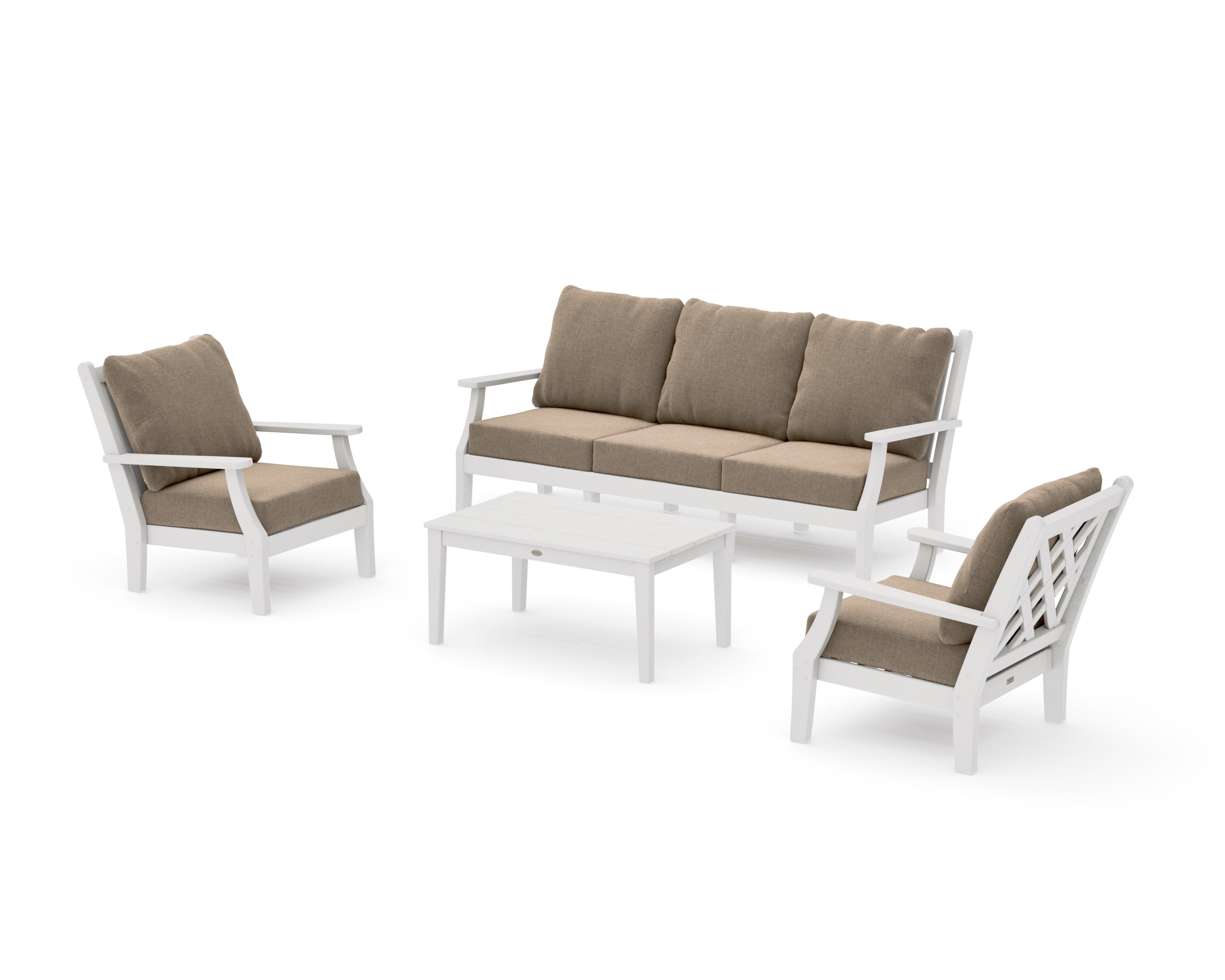 Wovendale 4-Piece Deep Seating Set with Sofa in Vintage White / Spiced Burlap