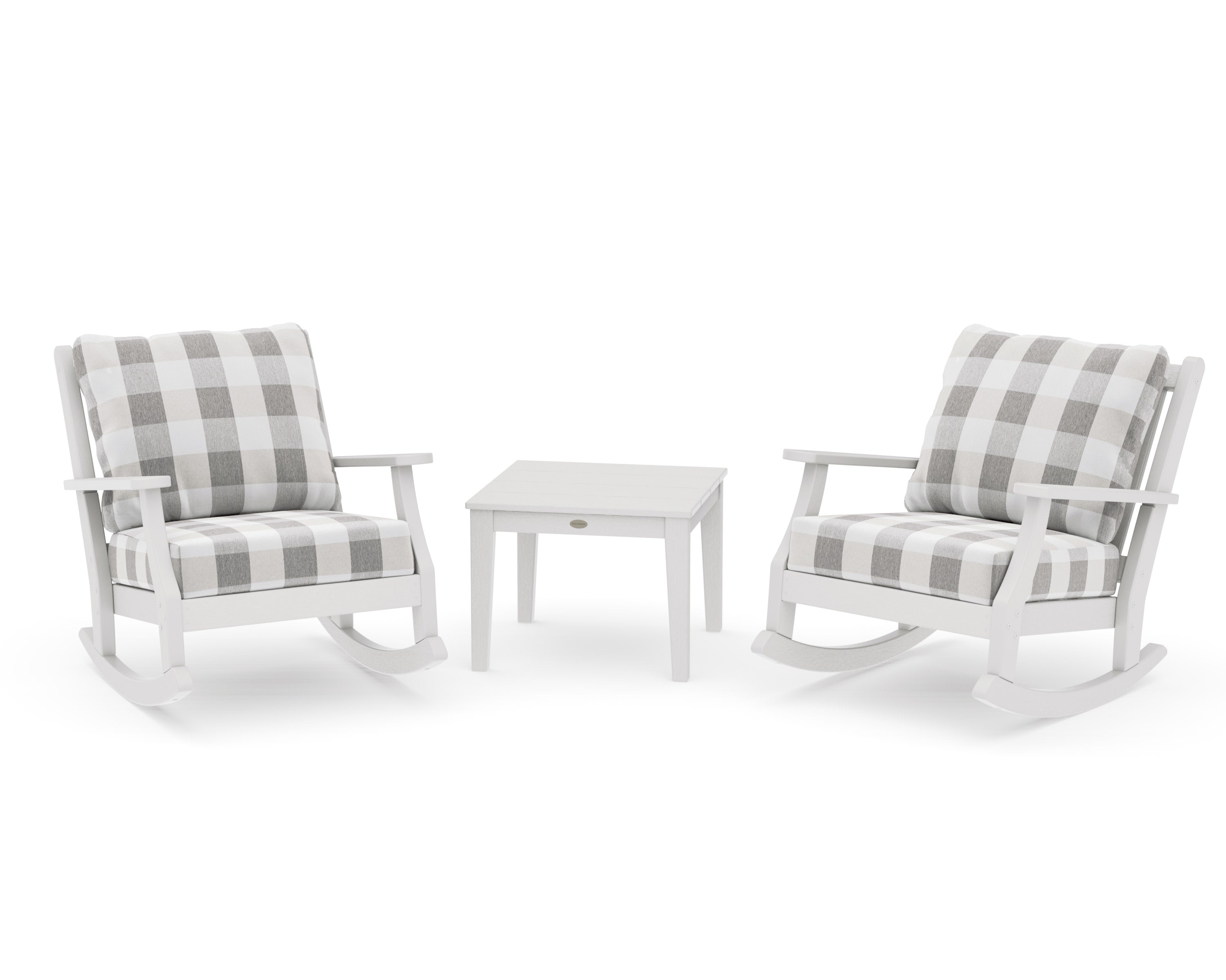 Wovendale 3-Piece Deep Seating Rocker Set in Vintage White / Buffalo Plaid Grey Mist