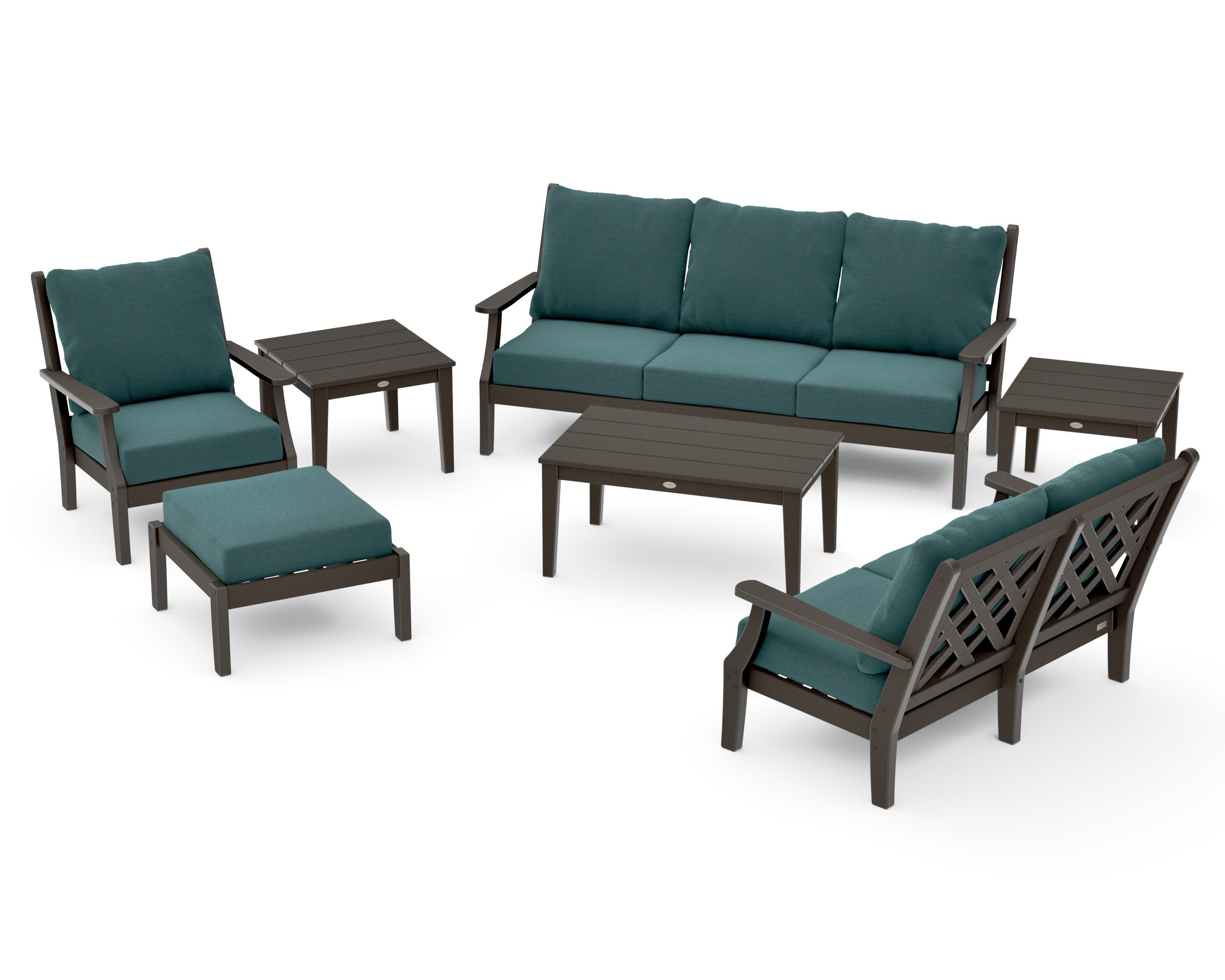 Wovendale 7-Piece Deep Seating Set in Vintage Coffee / Ocean Teal