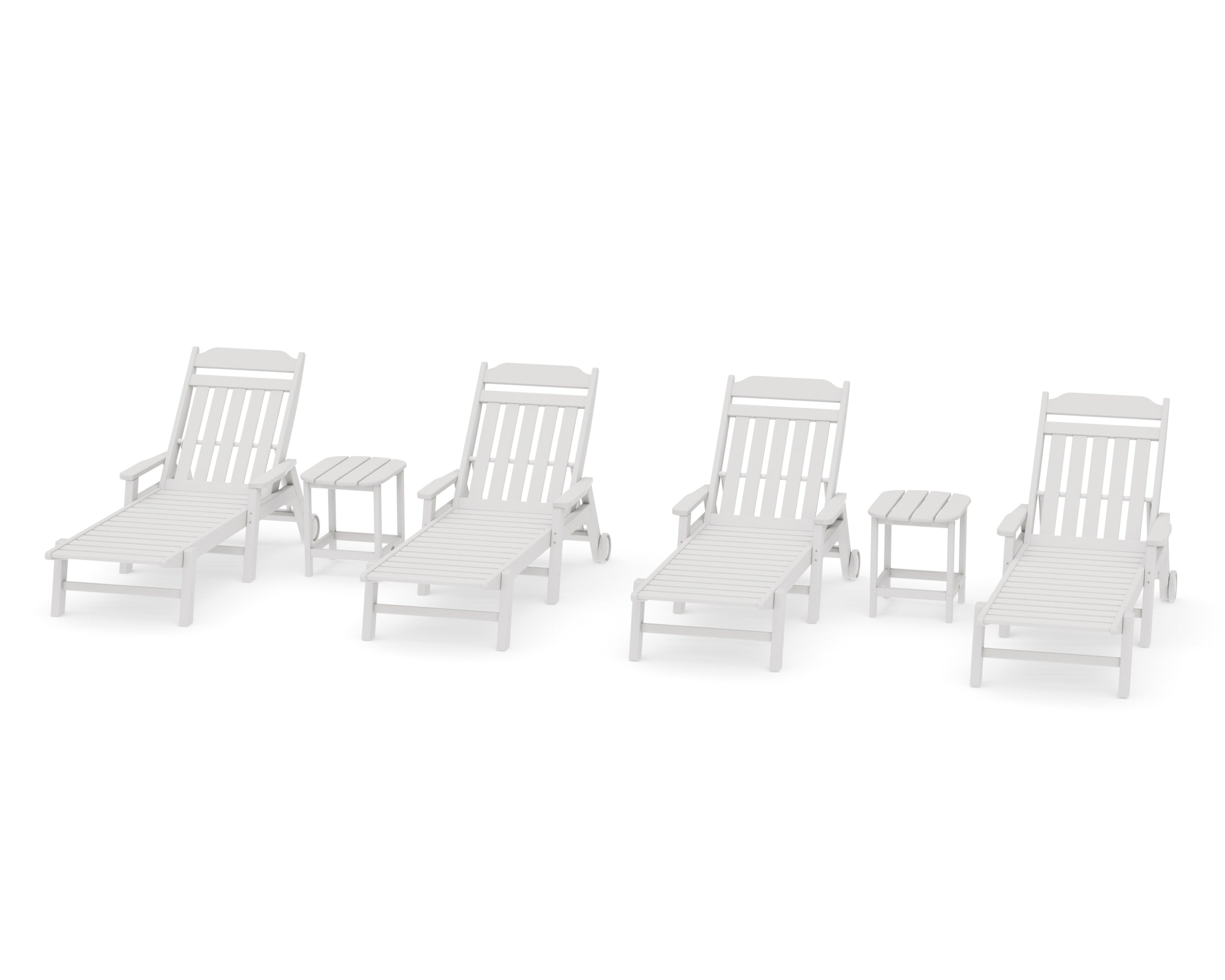 Cottage 6-Piece Chaise Set with Arms and Wheels in Vintage White